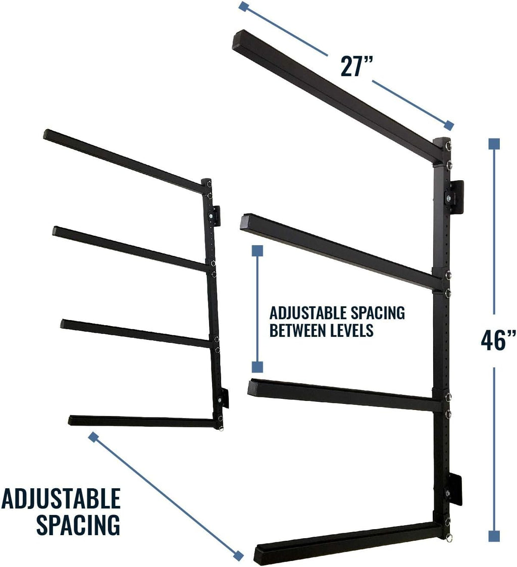 StoreYourBoard 4 Paddleboard Storage Rack, Adjustable Wall Mounted Indoor Garage Organizer, Standup Holds SUPs and Kayaks