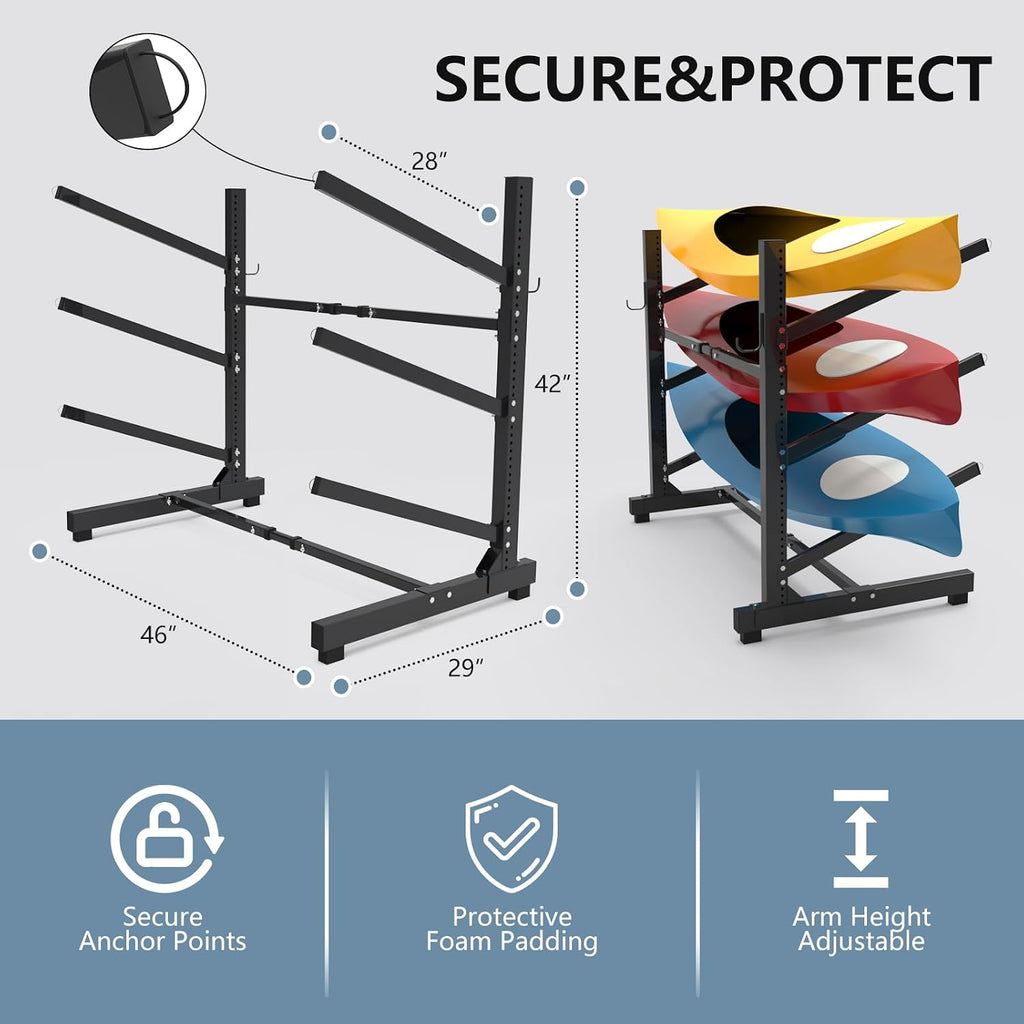Baotree Freestanding Kayak Stand,One-Sided Kayak and Canoe Rack,Heavy Duty Adjustable Kayak Storage Rack,Sup Outdoor Storage Rack,Weatherproof Stand for Indoor, Garage, Shed, Dock Kayak Storage