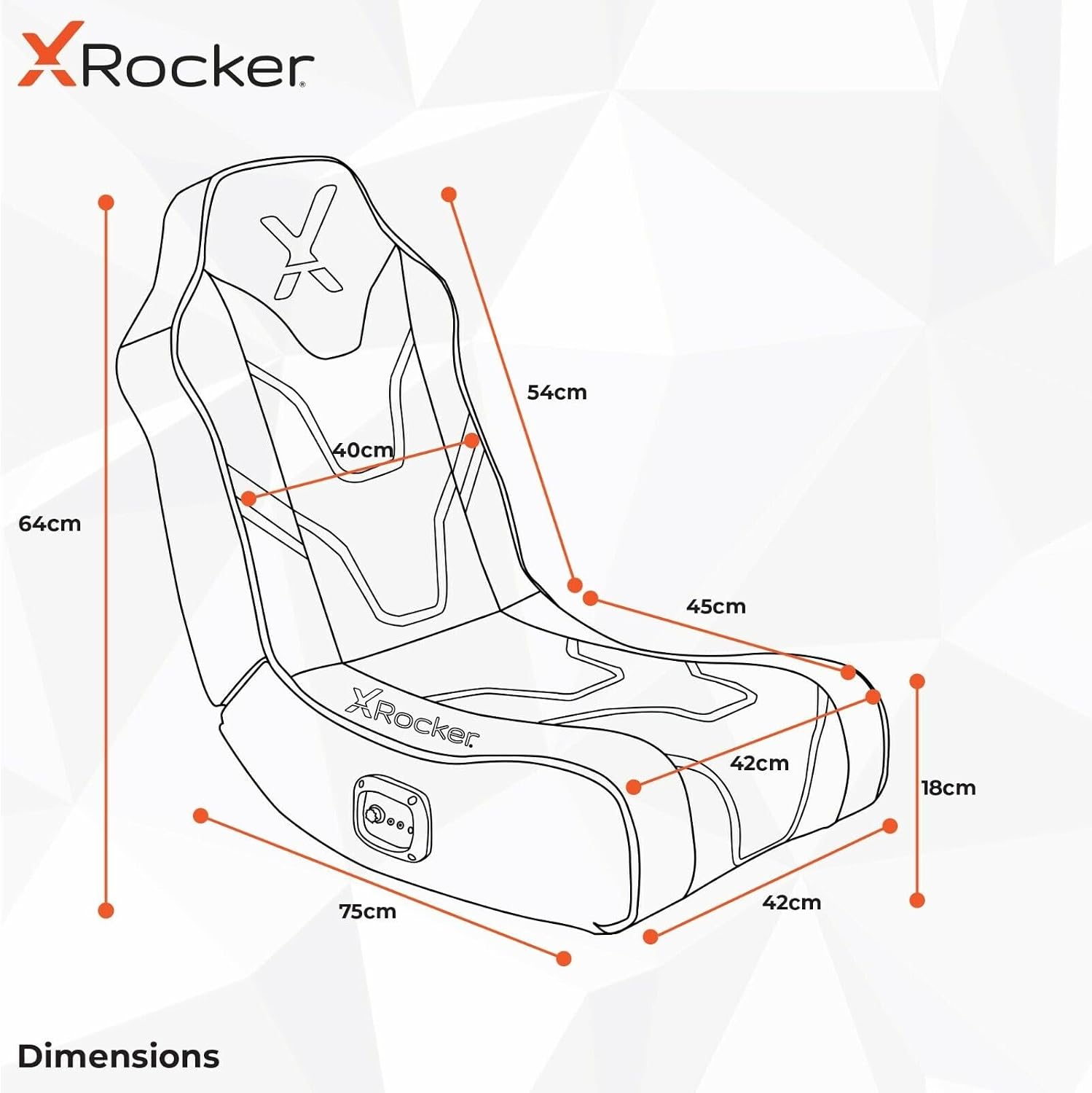 X-Rocker Shadow Gaming Chair for Kids and Juniors, 2.0 Audio Floor Rocker, Low Folding Rocking Seat with 2 Stereo Sound Speakers, Padded Foam Gaming Seat for Children for XBOX, PS4, PS5, Switch - RED