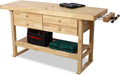 60' Rubber Wood Workbench, Heavy Duty Work Bench with Drawer & Shelf, Work Bench Table for Garage, Workshop, Home Storage, Woodworking Bench, 330 lbs Weight Capacity (60')