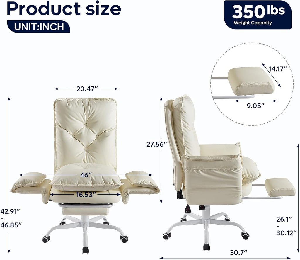 Bestier Cross Legged Office Chair with Footrest, High Back Criss Cross Chair with Reversible Armrests and Wheels, Big and Tall Reclining Office Chair for Home PU Leather Beige