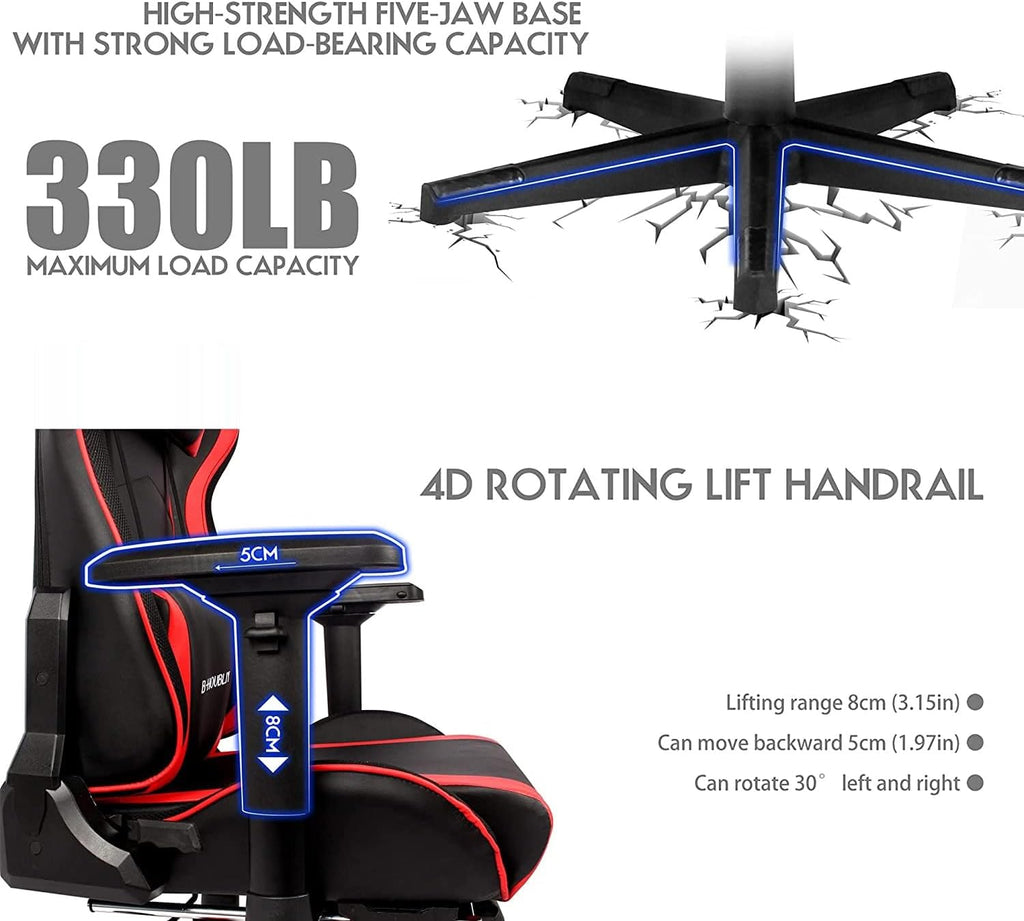 RGB Gaming Chair with Speakers and LED Lights Ergonomic 7-Point Massage Computer Game Chair with Footrest High Back Music Video Game Chair with Lumbar Support PU Leather Recliner Chair,Black