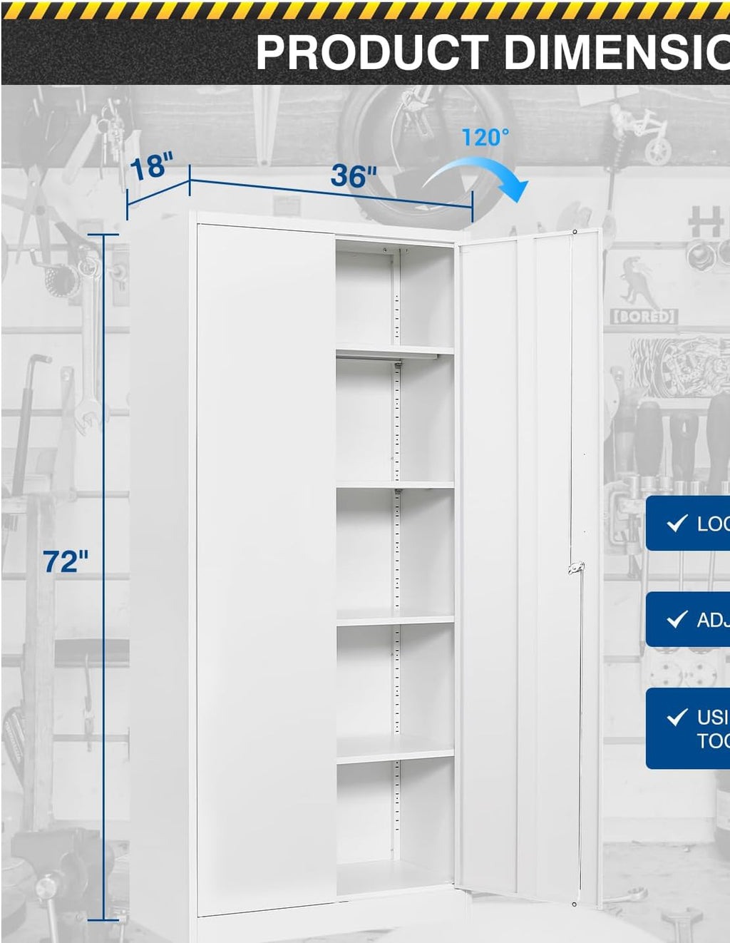 Fesbos Metal Storage Cabinet-72' Tall Steel File Cabinets with Lockable Doors and Adjustable Shelves-White Steel Storage Cabinet for Kitchen, Office, Garage