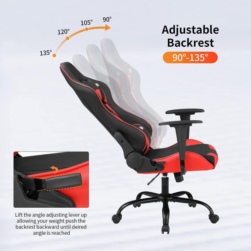 Gaming Chair Office Chair Desk Chair with Lumbar Support Headrest Armrest Task Rolling Swivel Ergonomic E-Sports Adjustable PC Gamer Chair (Red)