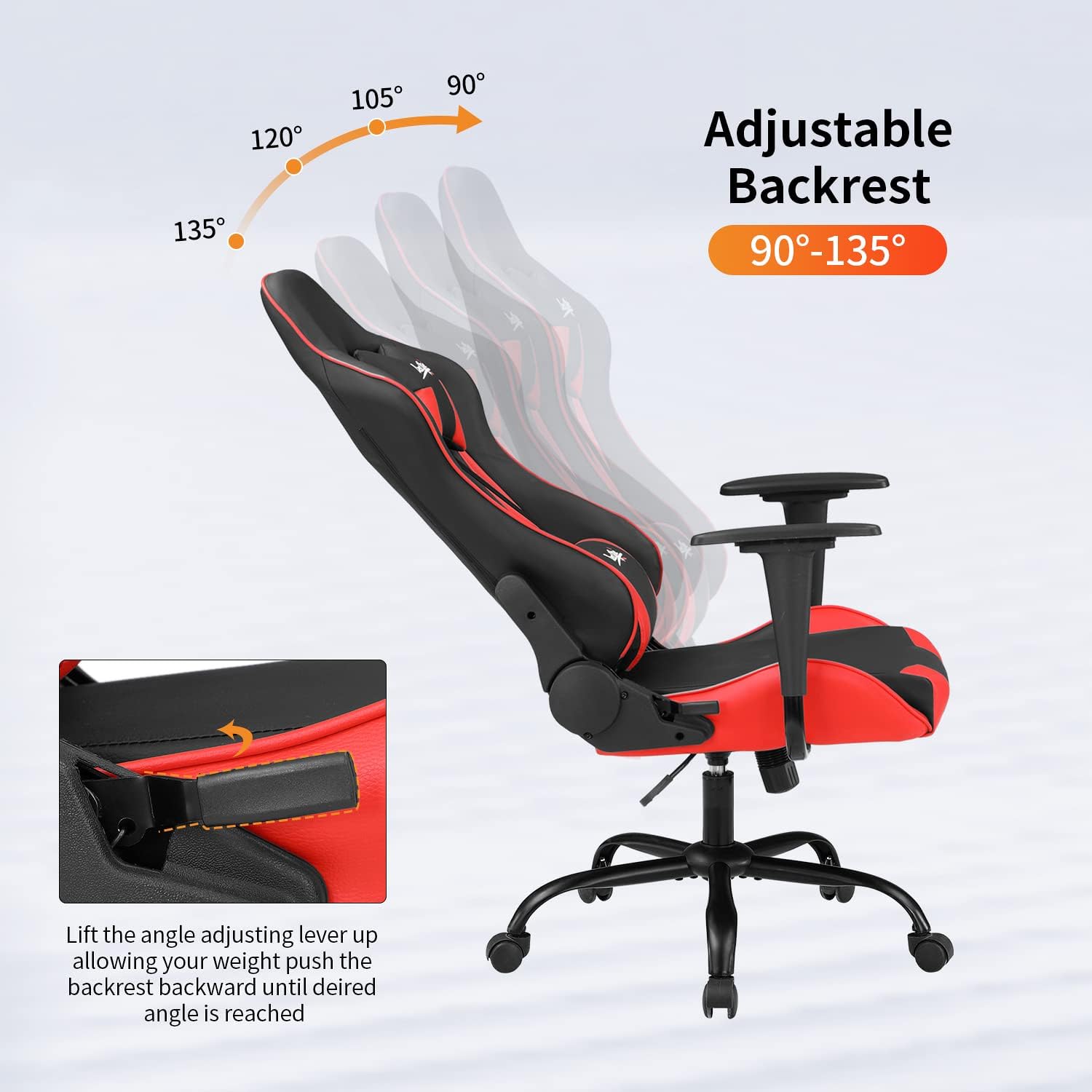 Gaming Chair Office Chair Desk Chair with Lumbar Support Headrest Armrest Task Rolling Swivel Ergonomic E-Sports Adjustable PC Gamer Chair (Red)