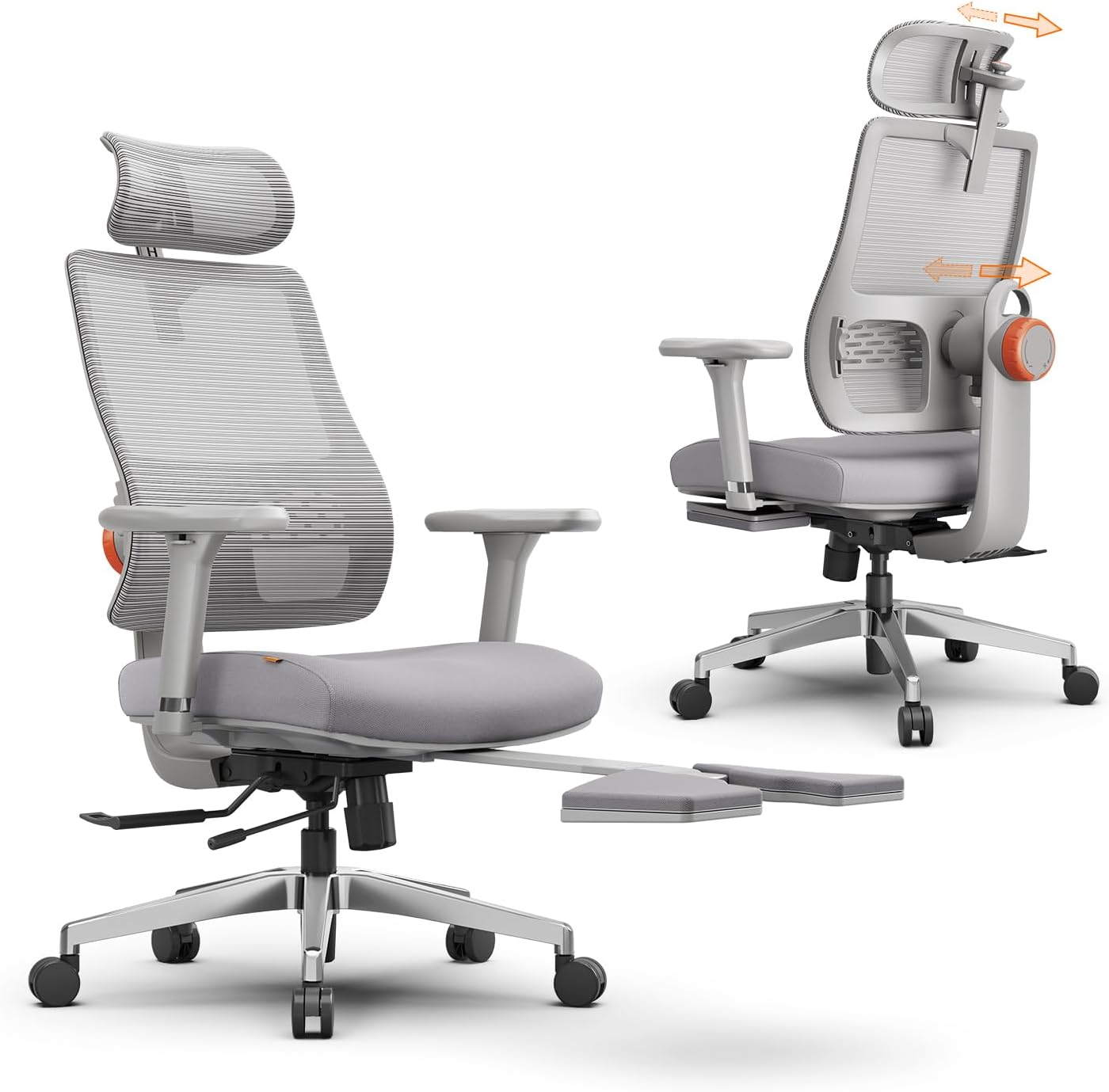 Newtral Office Chair Ergonomic with Footrest, Auto-Following Lumbar Support, High Back Desk Chair with 4D Armrest,136° Tilt Lock, Adjustable Seat Depth & Height (Supreme, Grey)