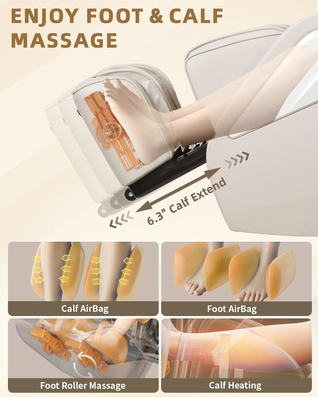 Full Body Zero Gravity Massage Chair with Body Scan 4D Intelligent Shiatsu Strecth Massage, Back/Leg Heated with AI Voice Control Bluetooth Speaker Airbags SL Track Massage Beige
