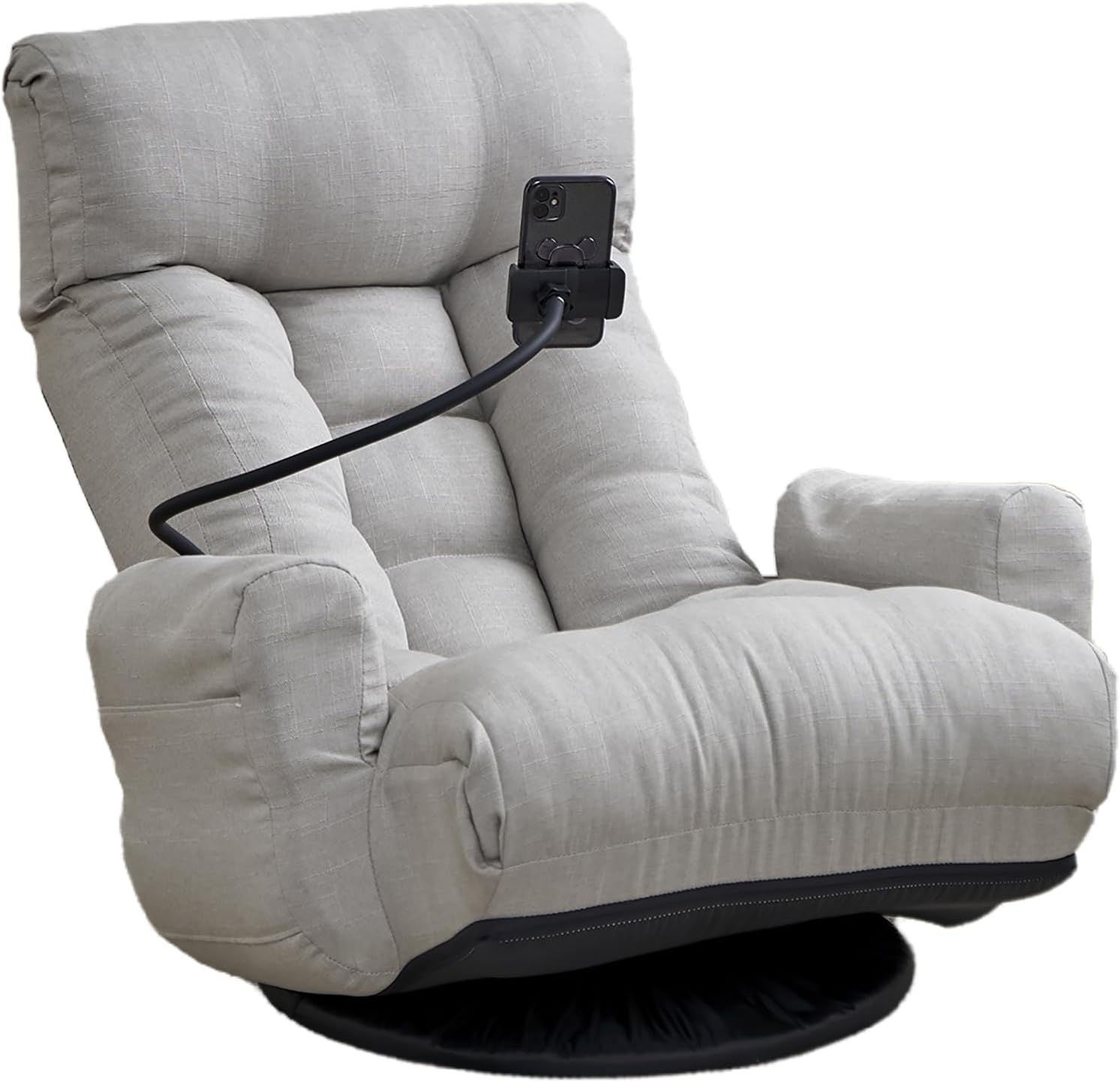 360° Swivel Floor Gaming Chair with 5 Position Adjustable, Folding Gaming Sofas with Phone Holder & Pockets, Cushion Padded Chaise Lounge Chair for Adults, Home Office Floor Leisure Chairs, Grey