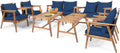 Tangkula 8-Piece Patio Furniture Set, Outdoor Acacia Wood Conversation Set with Cushions and Coffee Table, Outdoor PE Wicker Sectional Sofa Set for Garden, Poolside and Backyard (2, Navy)