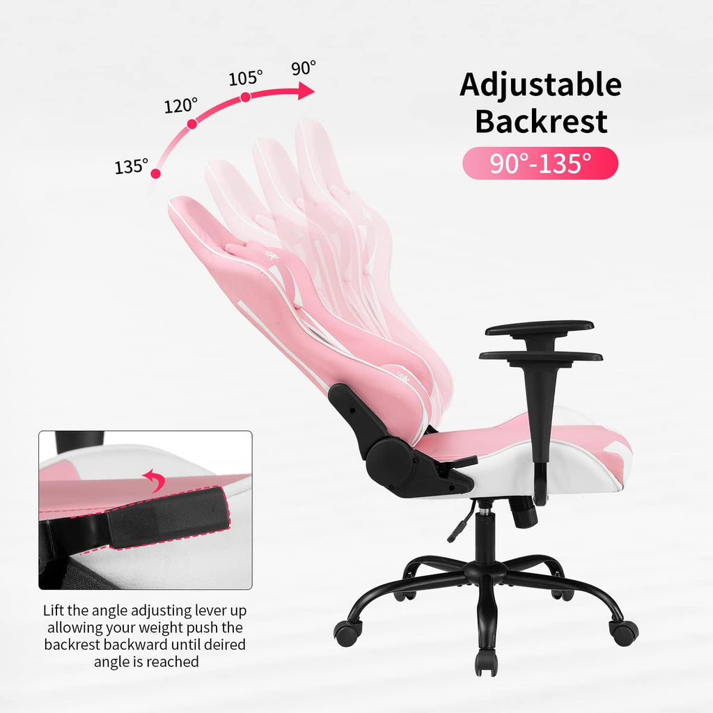 Gaming Chair Office Chair Desk Chair with Lumbar Support Headrest Armrest Task Rolling Swivel Ergonomic E-Sports Adjustable PC Gamer Chair (Pink)