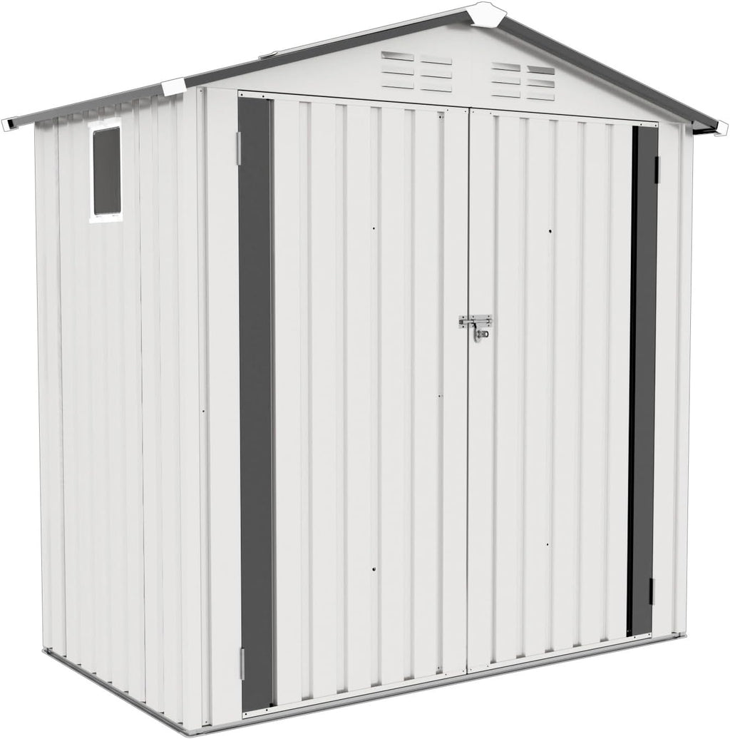 6X3.5FT Metal Storage Shed,Tool Shed with Peaked Roof, Outdoor Storage Shed with Clear Window and Lockable Door, Garden Shed for Garden, Backyard,Patio,Sundries, White (6X3.5FT)