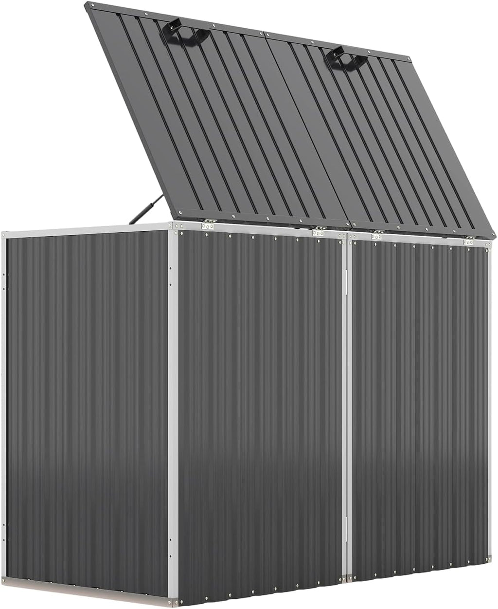 Outdoor Metal Trash Can Storage Shed for 2 Garbage Bins, Galvanized Steel Double Bin Enclosure with Lockable Doors & Hydraulic Lid, Garden Yard Storage Cabinet for Recycling, Dark Gray
