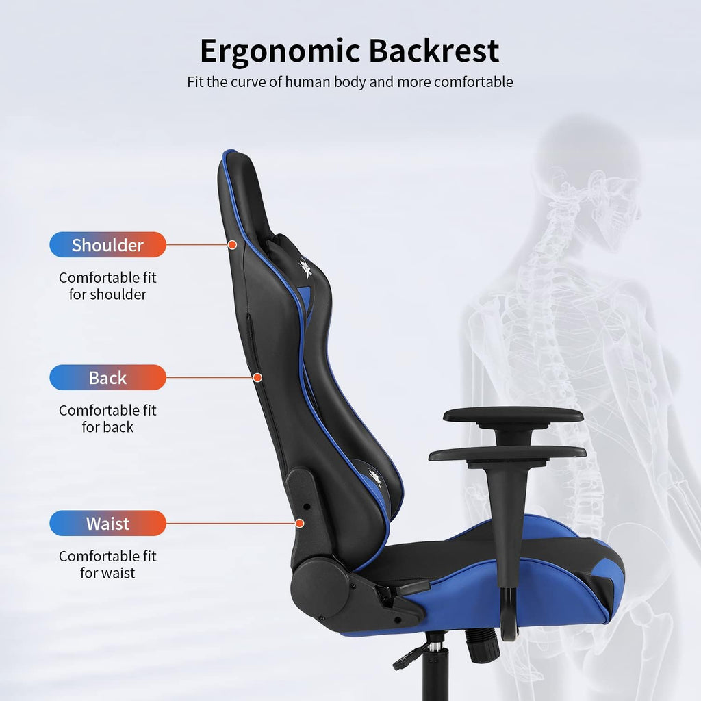 Gaming Chair Office Chair Desk Chair with Lumbar Support Headrest Armrest Task Rolling Swivel Ergonomic E-Sports Adjustable PC Gamer Chair Blue