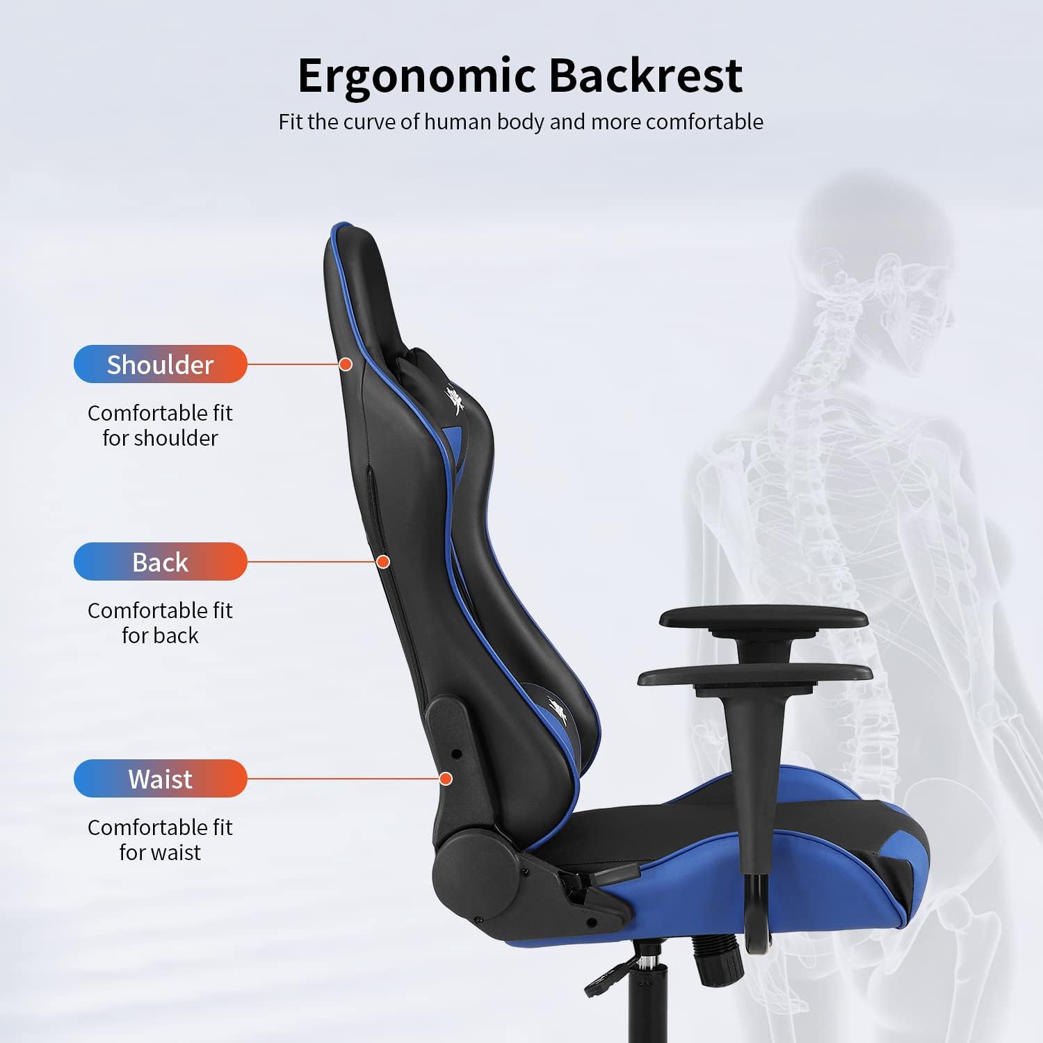 Gaming Chair Office Chair Desk Chair with Lumbar Support Headrest Armrest Task Rolling Swivel Ergonomic E-Sports Adjustable PC Gamer Chair Blue