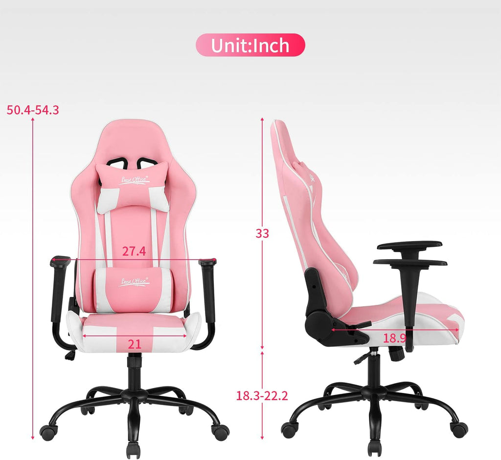 Gaming Chair Office Chair Desk Chair with Lumbar Support Headrest Armrest Task Rolling Swivel Ergonomic E-Sports Adjustable PC Gamer Chair (Pink)
