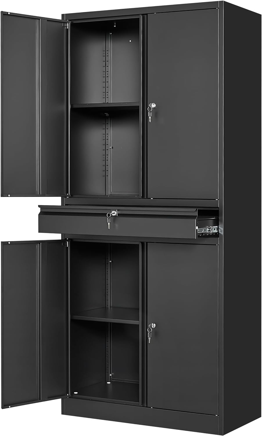 Yizosh Metal Garage Storage Cabinet with Locking Doors and Adjustable Shelves, 71' Tool Storage Cabinet with 1 Drawer for Garage,Warehouse (Black)