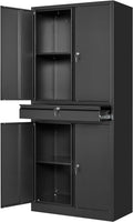 Yizosh Metal Garage Storage Cabinet with Locking Doors and Adjustable Shelves, 71' Tool Storage Cabinet with 1 Drawer for Garage,Warehouse (Black)