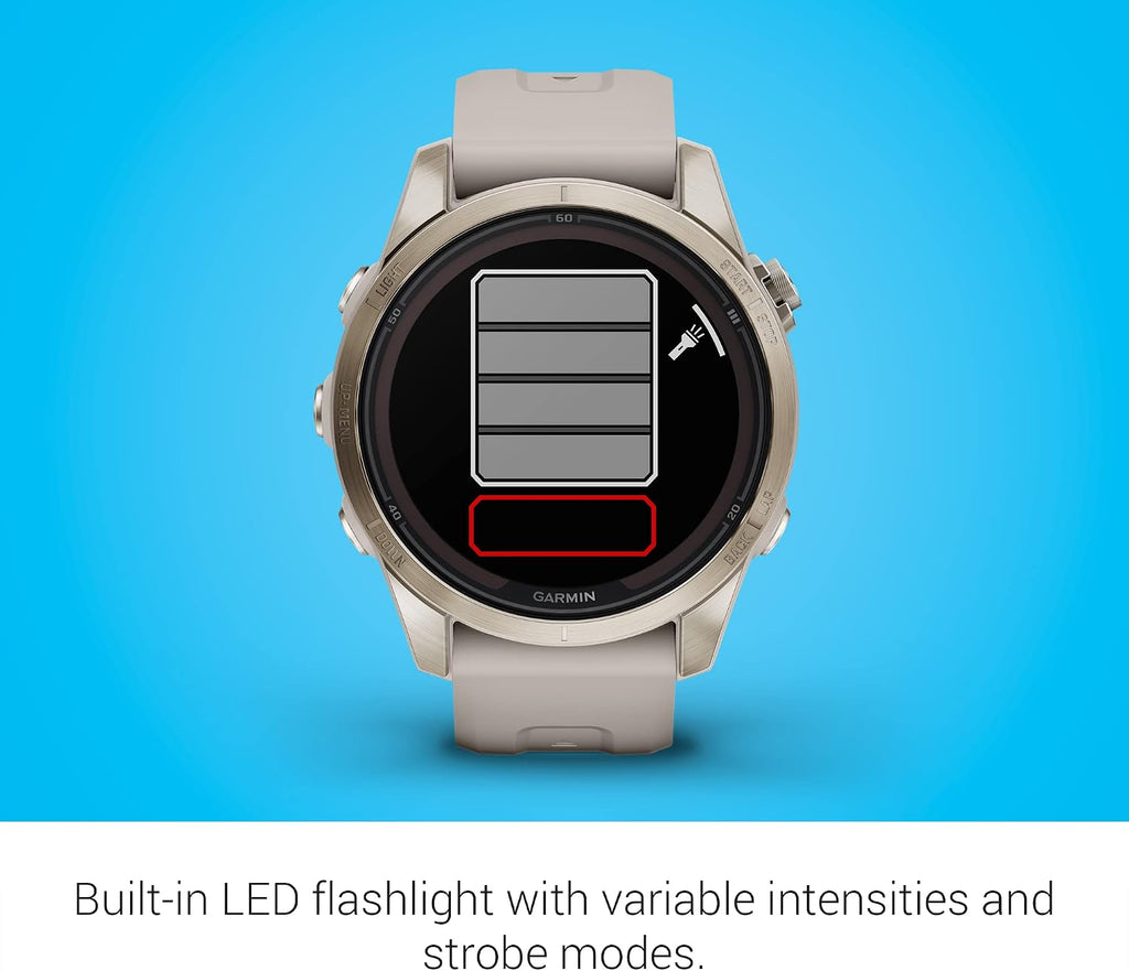 Garmin fēnix 7S Pro Sapphire Solar, Multisport GPS Smartwatch, Built-in Flashlight, Solar Charging Capability, Sand