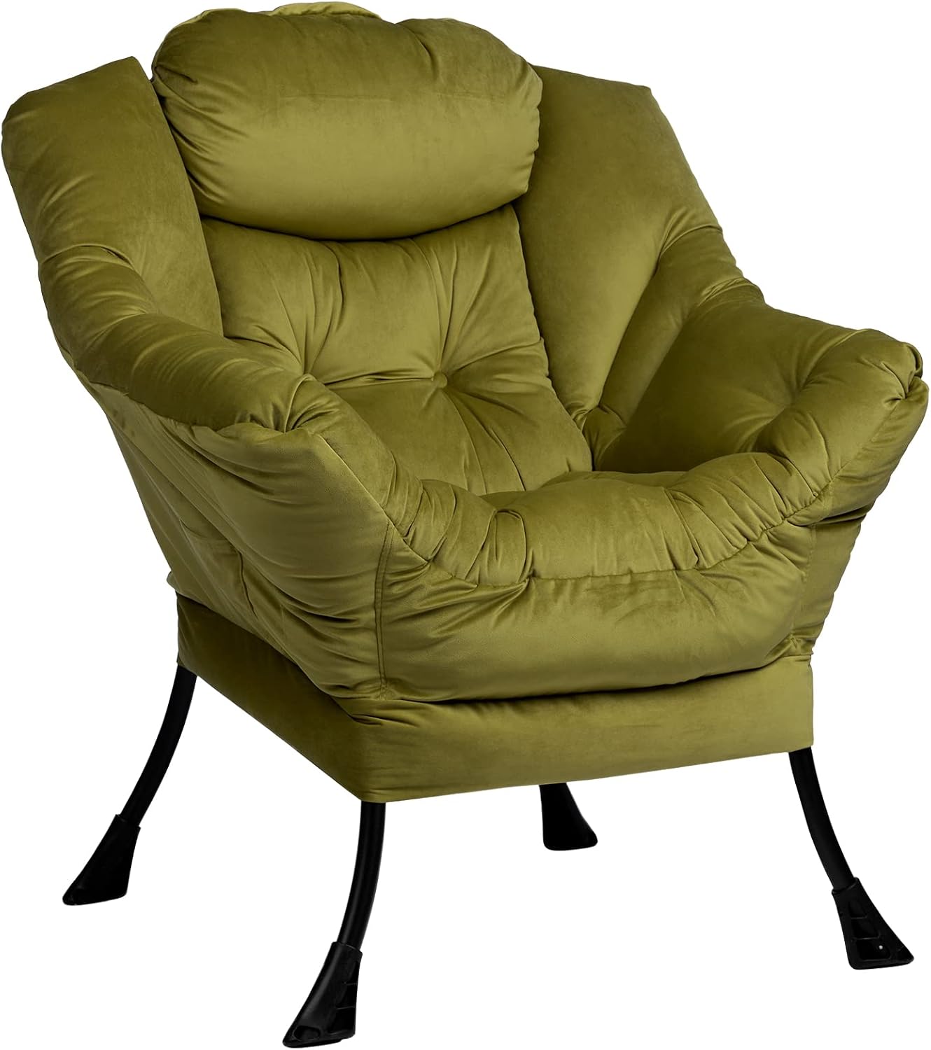 HollyHOME Lazy Chair with Armrest and Side Pocket, Comfy Accent Lounge Chair,Leisure Sofa Armchair for Living Room, Bedroom, Dorm, or Small Spaces, Oversized Reading Sofa Chair,Velvet Olive Green