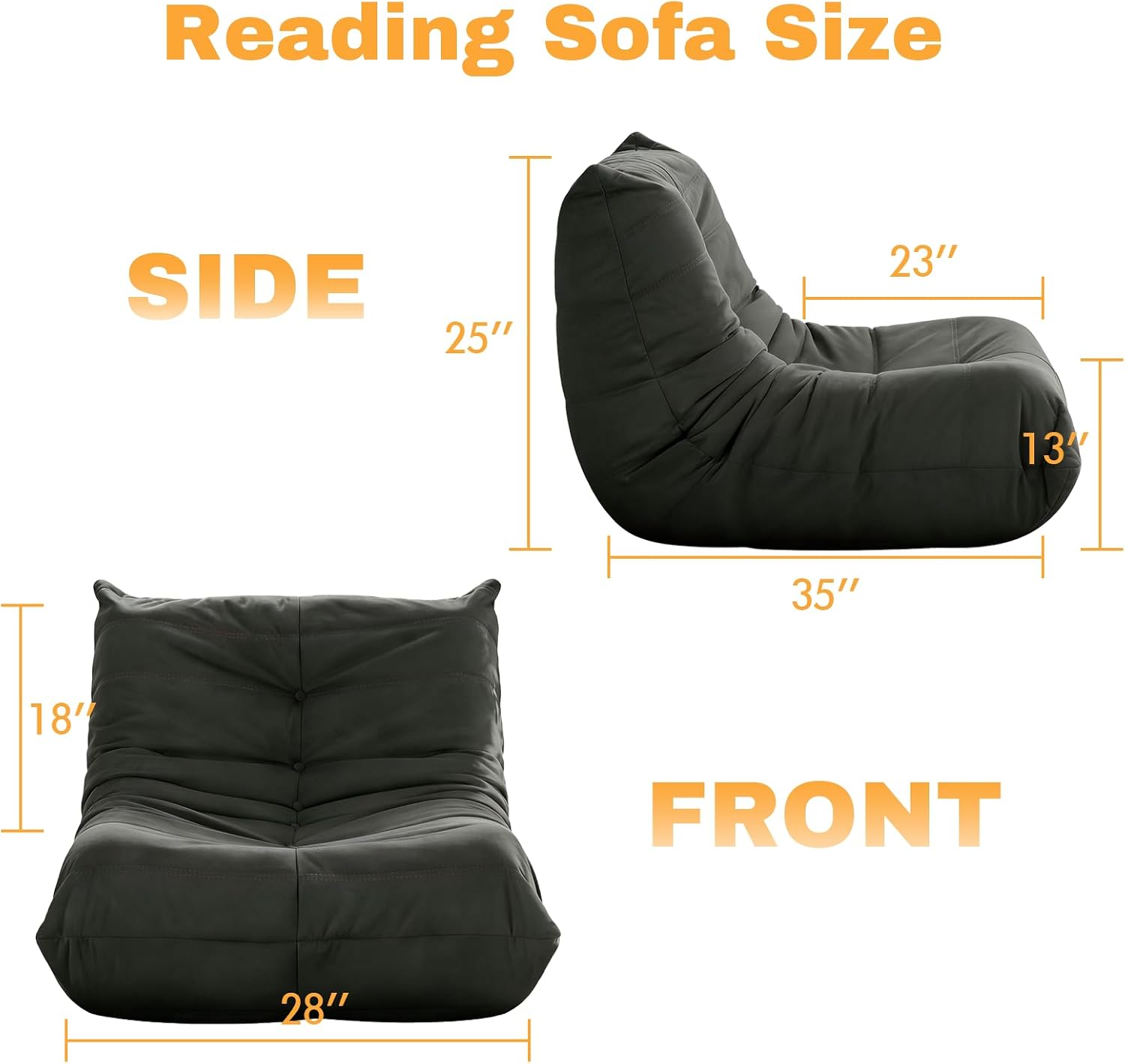 Giant Gaming Bean Bag Chair for Adults & Kids, Oversized Memory Foam Beanbag Couch Reading Chairs with Armless Design, Large Beanbag Sofa Floor Lounger Chair (Dark Gray, Single, Modern)