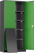 Greenvelly Metal Storage Cabinet, 72' Locking Metal Garage Storage Cabinet with Doors and 4 Adjustable Shelves, Lockable Steel Cabinet for Home Office, Garage, Shop, School (Green 36' W x 18' D)