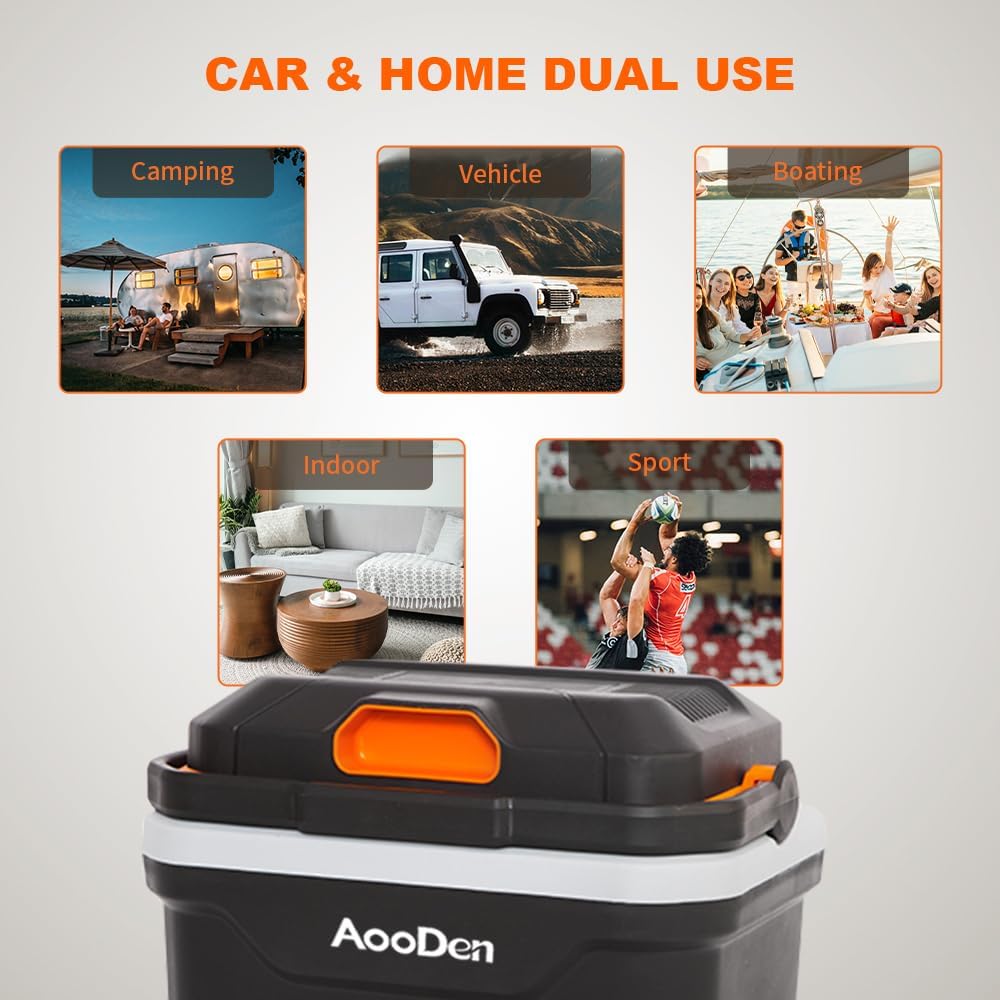 Electric Car Cooler and Warmer, 26 Quart Capacity, Thermoelectric Iceless Cooler for Travel, Camping, Vehicles, Truck, Home - 12V DC and 120V AC (Black & Orange)
