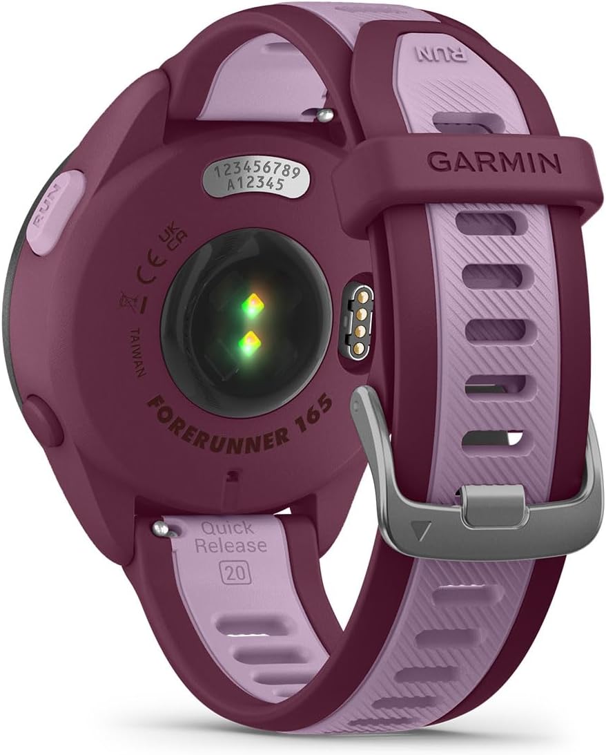 PlayBetter Garmin Forerunner 165 Music (Berry/Lilac) Running GPS Smartwatch Gift Box Bundle - AMOLED Touchscreen, 11-Day Battery, Training - Includes HD Screen Protectors, Wall Adapter & Case