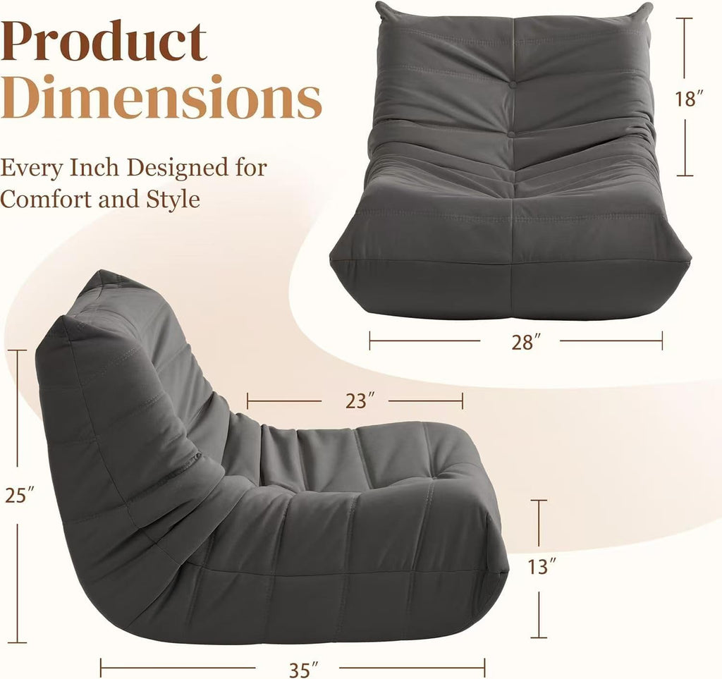 Warmiehomy Bean Bag Chair, Corduroy Bean Bag Couch with Button Design, Pre-Filler Foam Floor Fireside Chair for Adults and Kids for Gaming Reading Relaxing Watching(Grey)