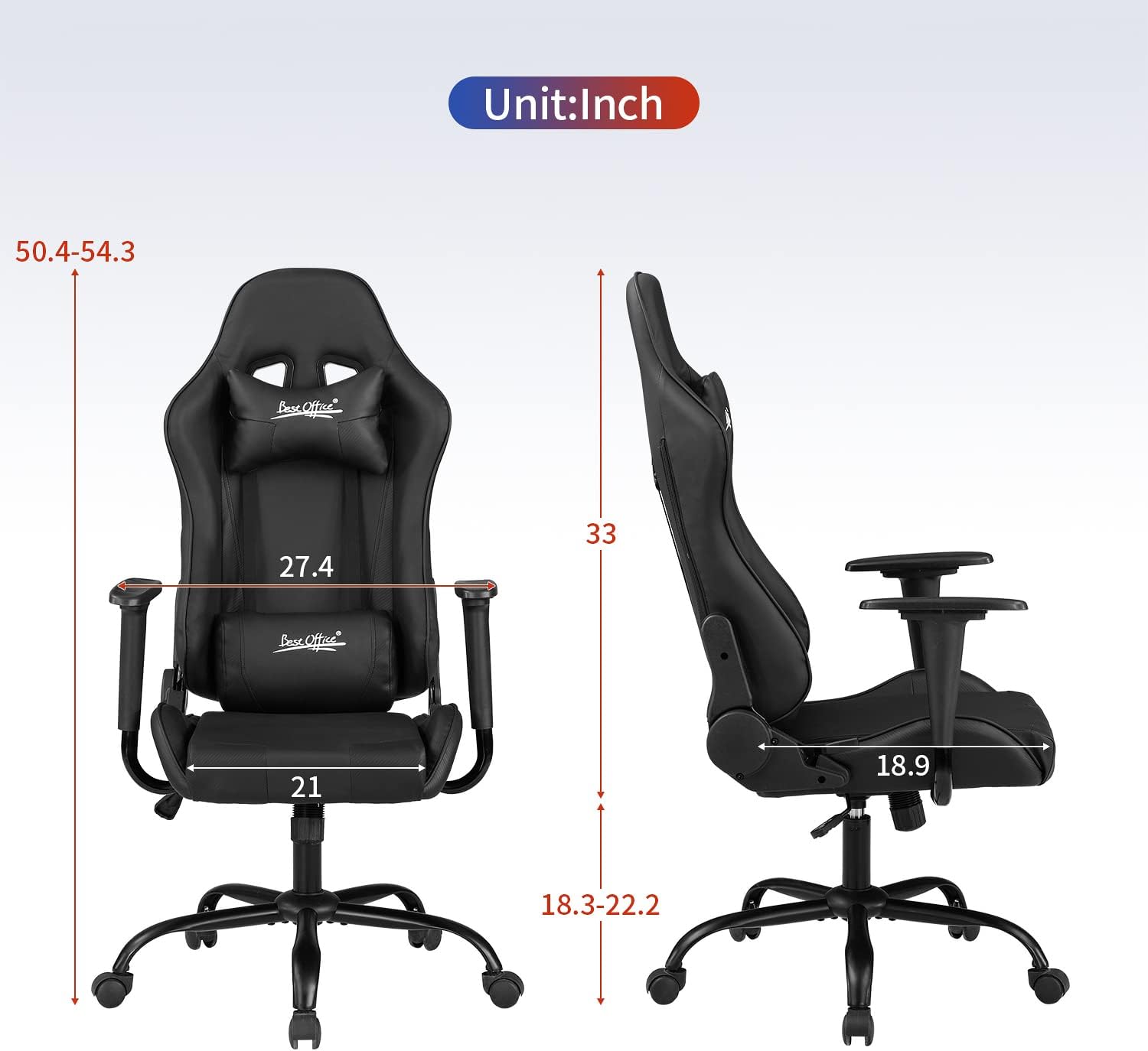 Gaming Chair Office Chair Desk Chair with Lumbar Support Headrest Armrest Task Rolling Swivel Ergonomic E-Sports Adjustable PC Gamer Chair Black