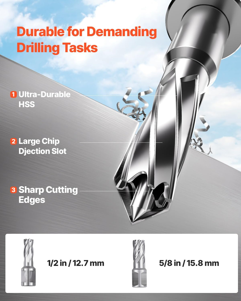 VEVOR Magnetic Drill, 1450W Motor 1.6 in Boring Diameter, 2810 lbf Portable Electric Mag Drill Press, with 2 Coring Bits, Variable Speed, Drilling Machine for Metal Surface, Home Improvement Industry