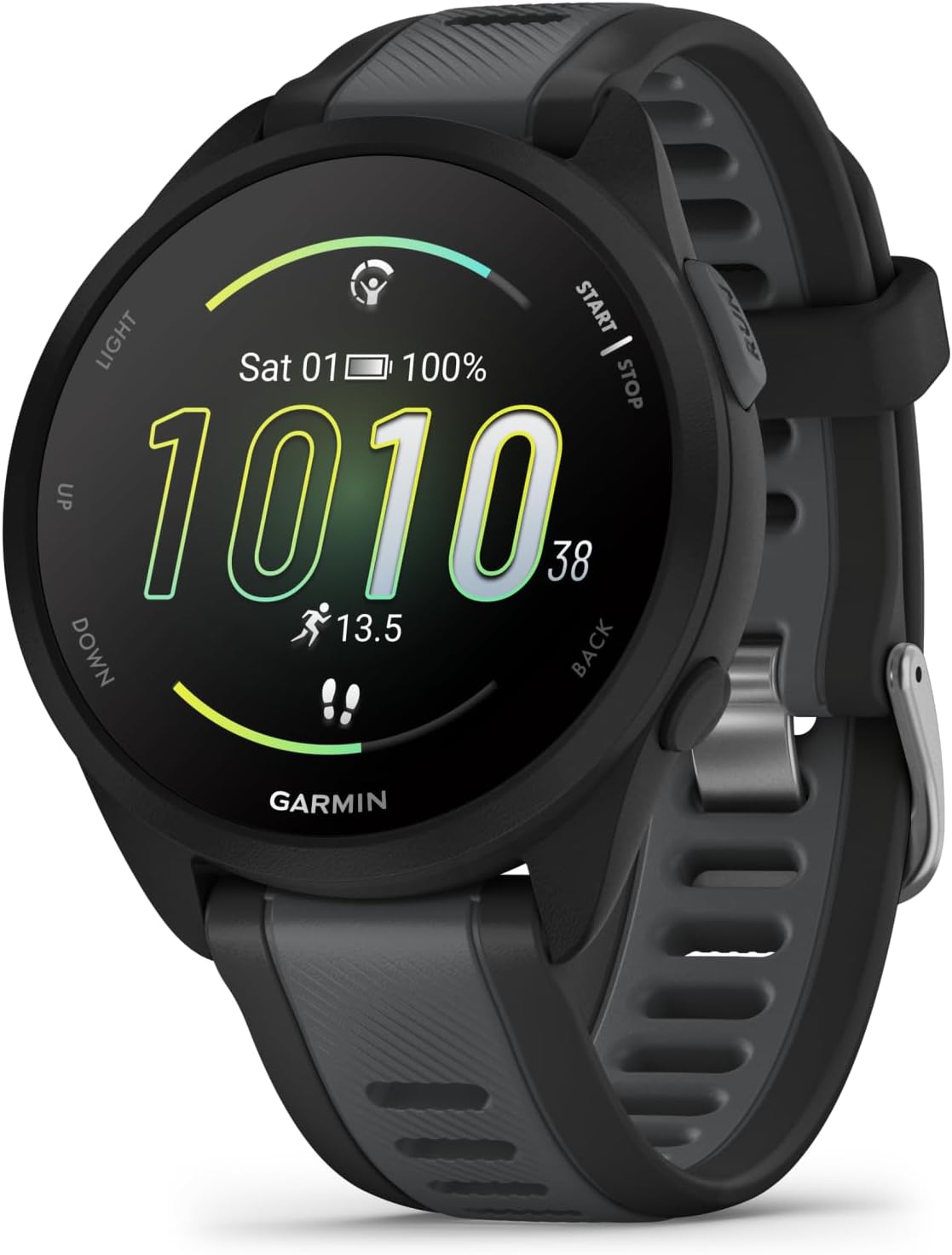 Garmin Forerunner 165 Music Running Smartwatch, Colorful AMOLED Touchscreen, Training Metrics and Recovery Insights Includes PowerPack and Adapters Bundle, Black/Slate Gray