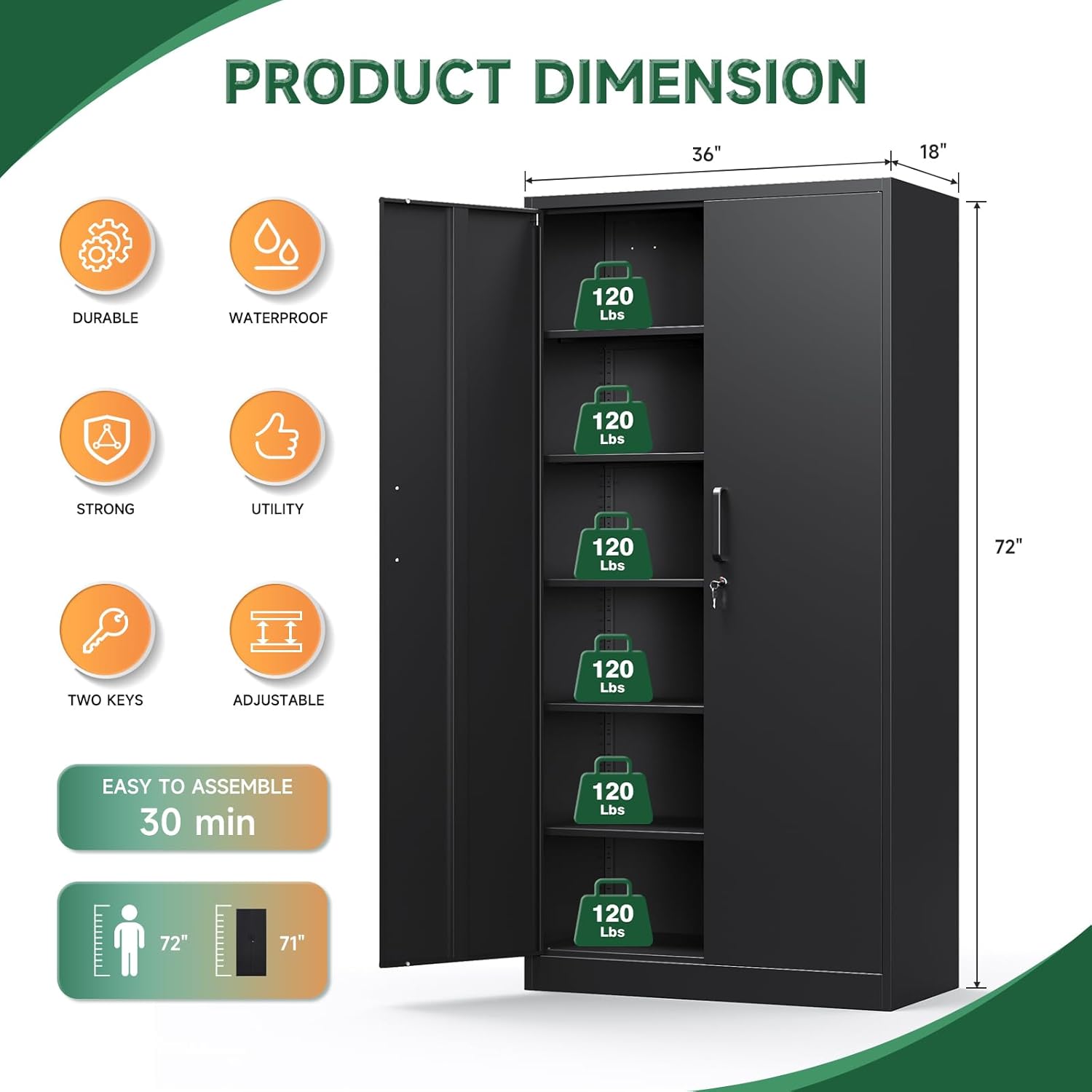 Letaya Metal Garage Storage Cabinets with Lock-72 Tall Tool Organizer Steel Lockers, 5 Adjustable Layers Shelves for Home,Office,Warehouse,Garage,(Black-72') | with Lock, 72 Tall, Tool Organizer