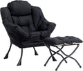 HollyHOME Lazy Chair with Foldable Ottoman, Accent Comfy Lounge Armchair and Folding Footrest Stool, Leisure Sofa Reading Chair and Footstool for Living Room, Bedroom, Dorm,Black