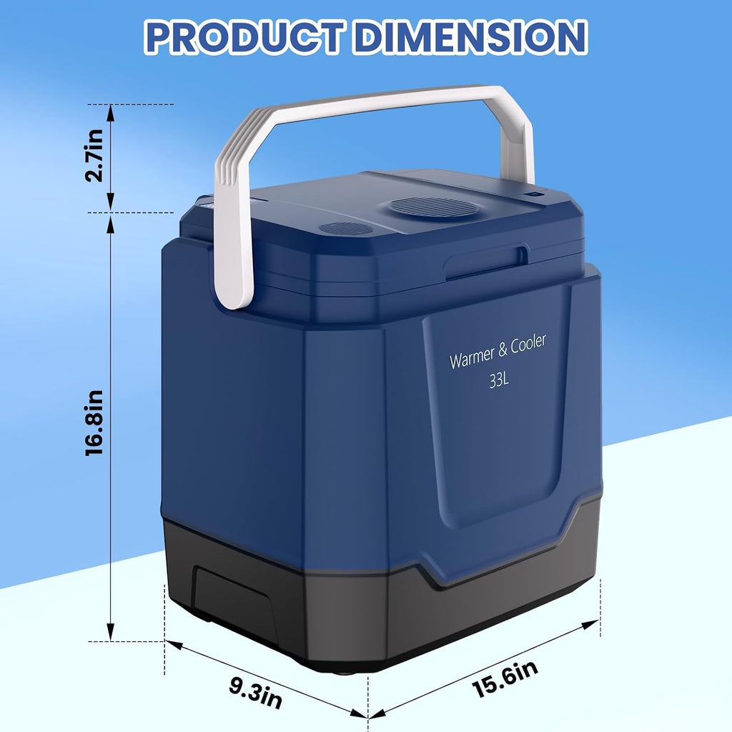 GarveeTech 35 QT (33 L) Electric Cooler & Warmer, Portable Car Refrigerator With Automatic Locking Handle, 12V Car Cooler for Vehicle & Trucks, 110V AC Home Power Cord, Plug In Coolers,Blue