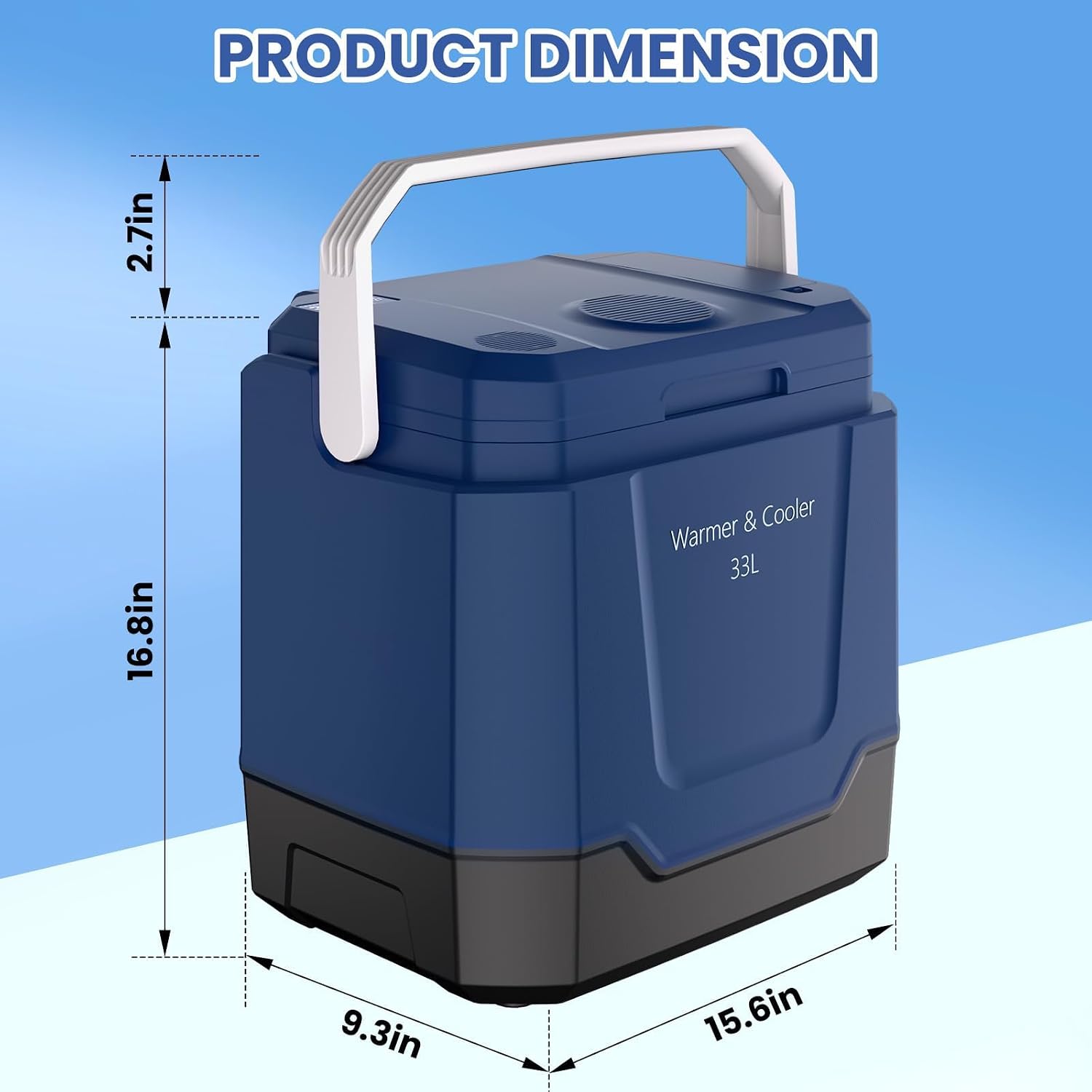 GarveeTech 35 QT (33 L) Electric Cooler & Warmer, Portable Car Refrigerator With Automatic Locking Handle, 12V Car Cooler for Vehicle & Trucks, 110V AC Home Power Cord, Plug In Coolers,Blue