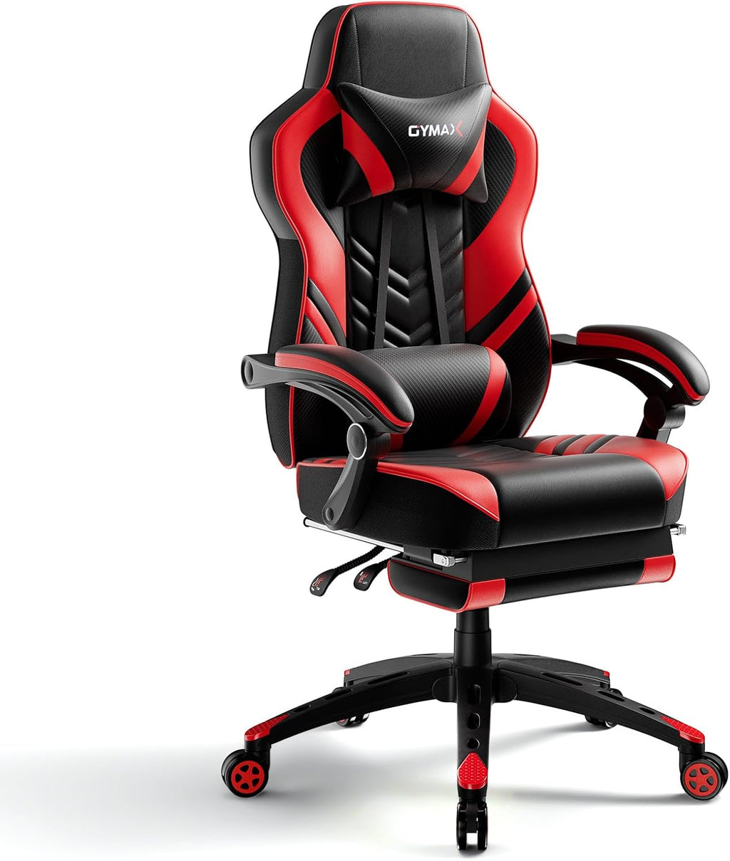 POWERSTONE Gaming Chair Video Game Chair with Footrest and Lumbar Support Racing Style PU Leather Computer Chair Ergonomic Adjustable Swivel Task Chair Red