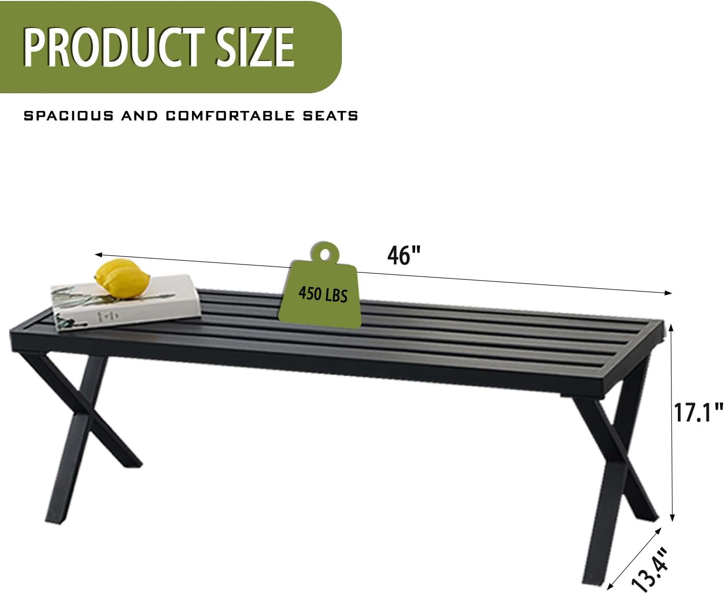 Outdoor Metal Backless Bench Set of 2, Weatherproof Patio Bench with Slatted Seat, X-Shaped Legs, All-Weather Garden Bench for Porch, Patio, Lawn and Backyard, Black