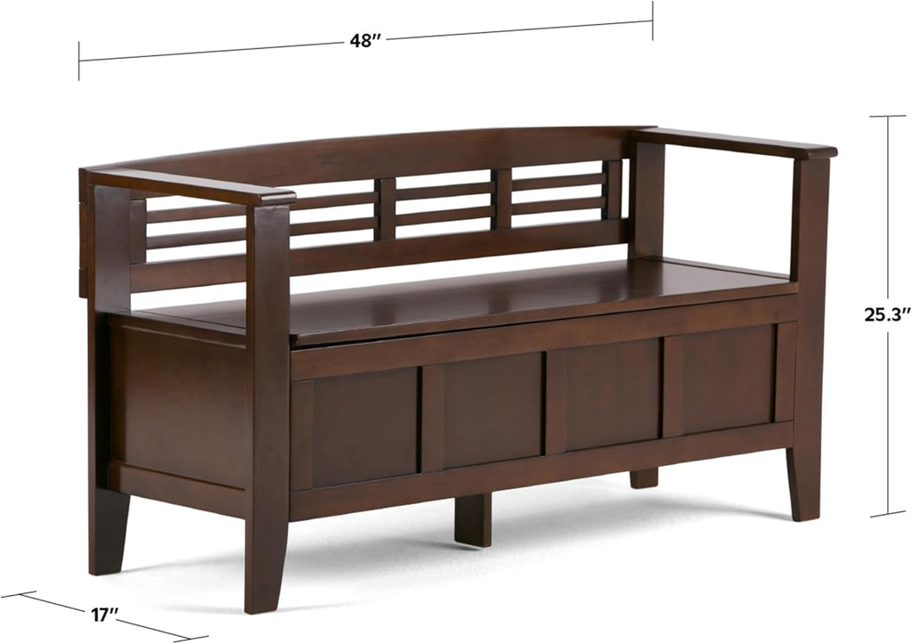 SIMPLIHOME Adams Entryway Storage Bench - 48 inch Wide Solid Wood Hallway Seat in Rustic Medium Brown, Contemporary Bench for Entryway or Living Room with Lift-Up Lid and Spacious Storage