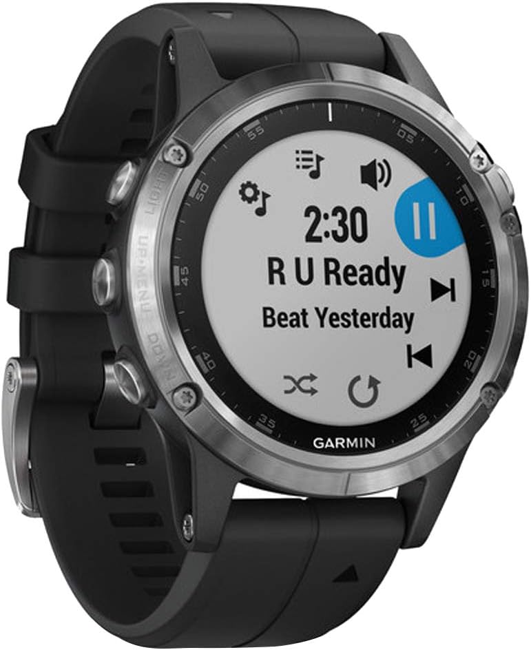 Garmin fenix 5 Plus, Premium Multisport GPS Smartwatch, Features Color Topo Maps, Heart Rate Monitoring, Music and Contactless Payment, Black/Silver