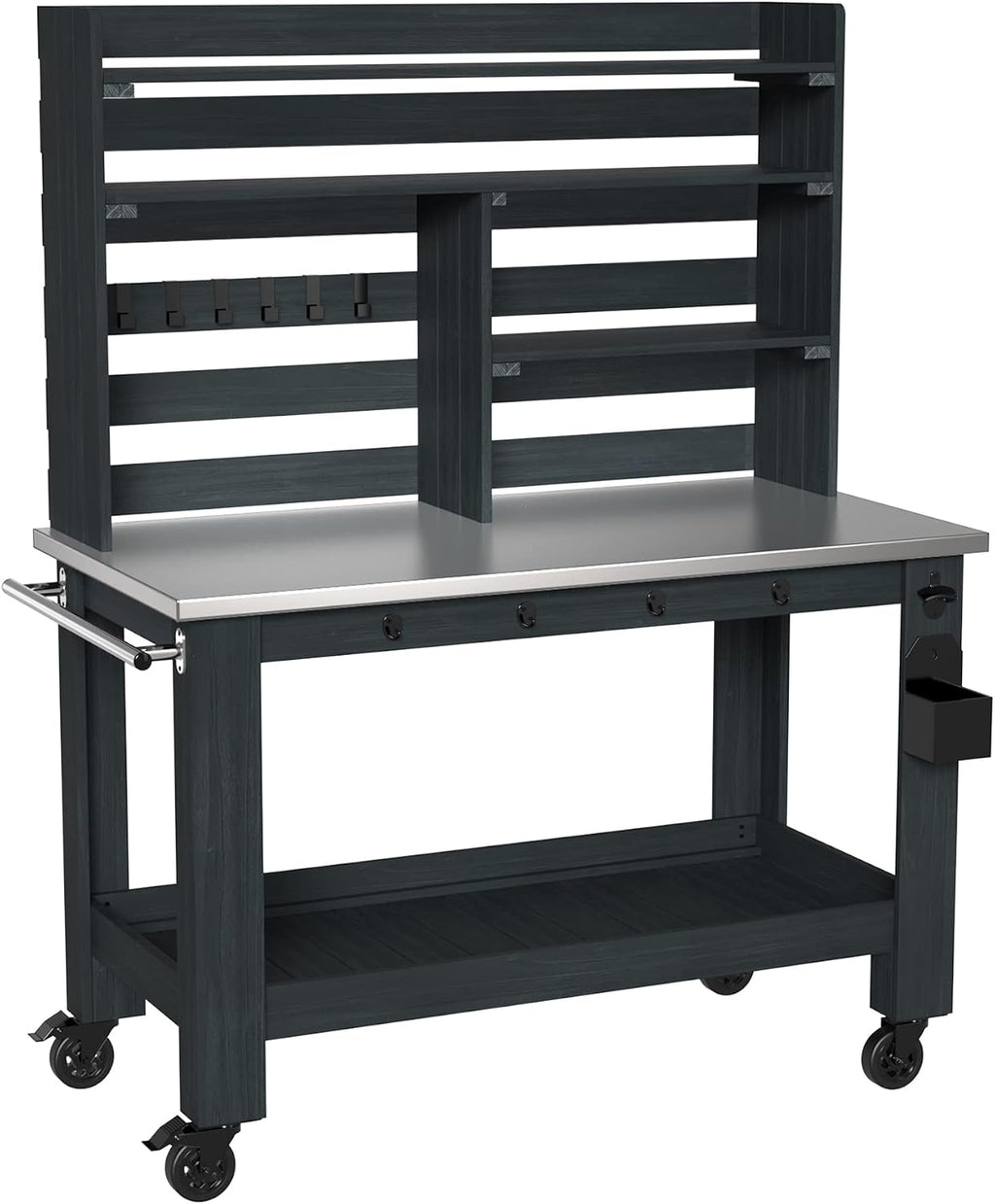 GDLF Potting Bench Table Large Outdoor Kitchen Island Prep Station with Stainless Steel Top Waterproof Cover, Hardwood, 66.9' H