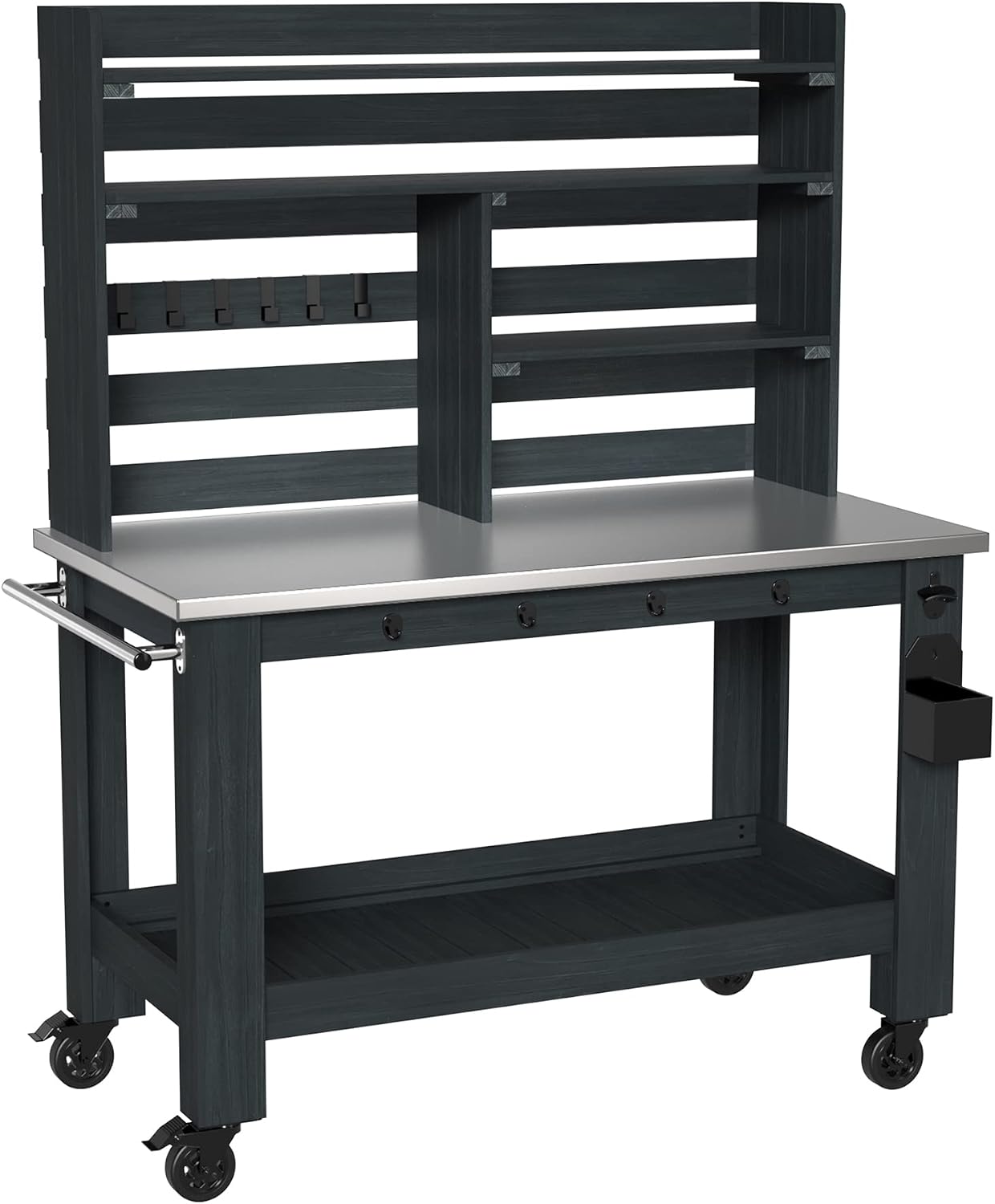 GDLF Potting Bench Table Large Outdoor Kitchen Island Prep Station with Stainless Steel Top Waterproof Cover, Hardwood, 66.9' H
