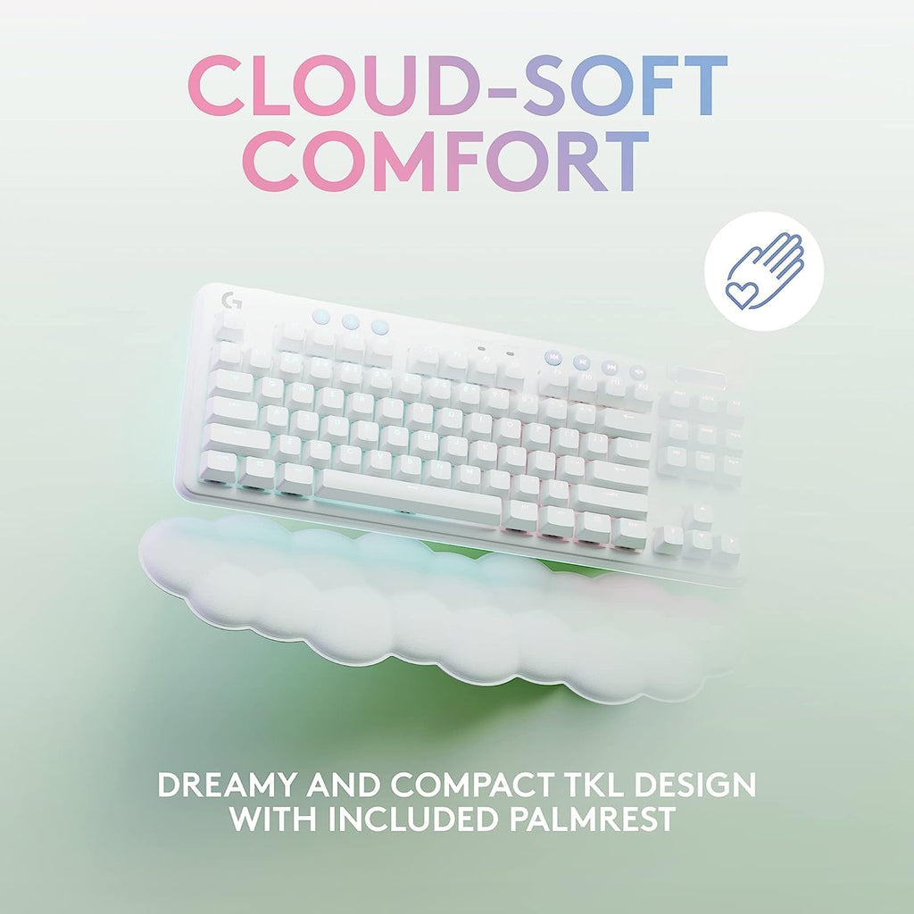 Logitech G715 Wireless Mechanical Gaming Keyboard with LIGHTSYNC RGB, Lightspeed, Linear Switches (GX Red), and Keyboard Palm Rest, PC/Mac Compatible - White Mist (Renewed)