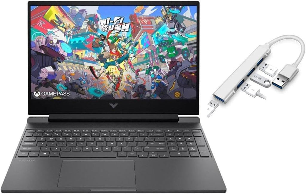 HP Victus 15.6' FHD 144HZ Gaming Laptop | AMD Ryzen 5-7535HS (Beat i7-11800H) | AMD Radeon RX 6550M|Backlit Keyboard| 32GB RAM DDR5 | 512GB SSD | Windows 11 Home | Bundle with USB 3.0 Hub