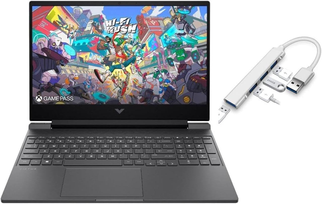 HP Victus 15.6' FHD 144HZ Gaming Laptop | AMD Ryzen 5-7535HS (Beat i7-11800H) | AMD Radeon RX 6550M|Backlit Keyboard| 32GB RAM DDR5 | 512GB SSD | Windows 11 Home | Bundle with USB 3.0 Hub
