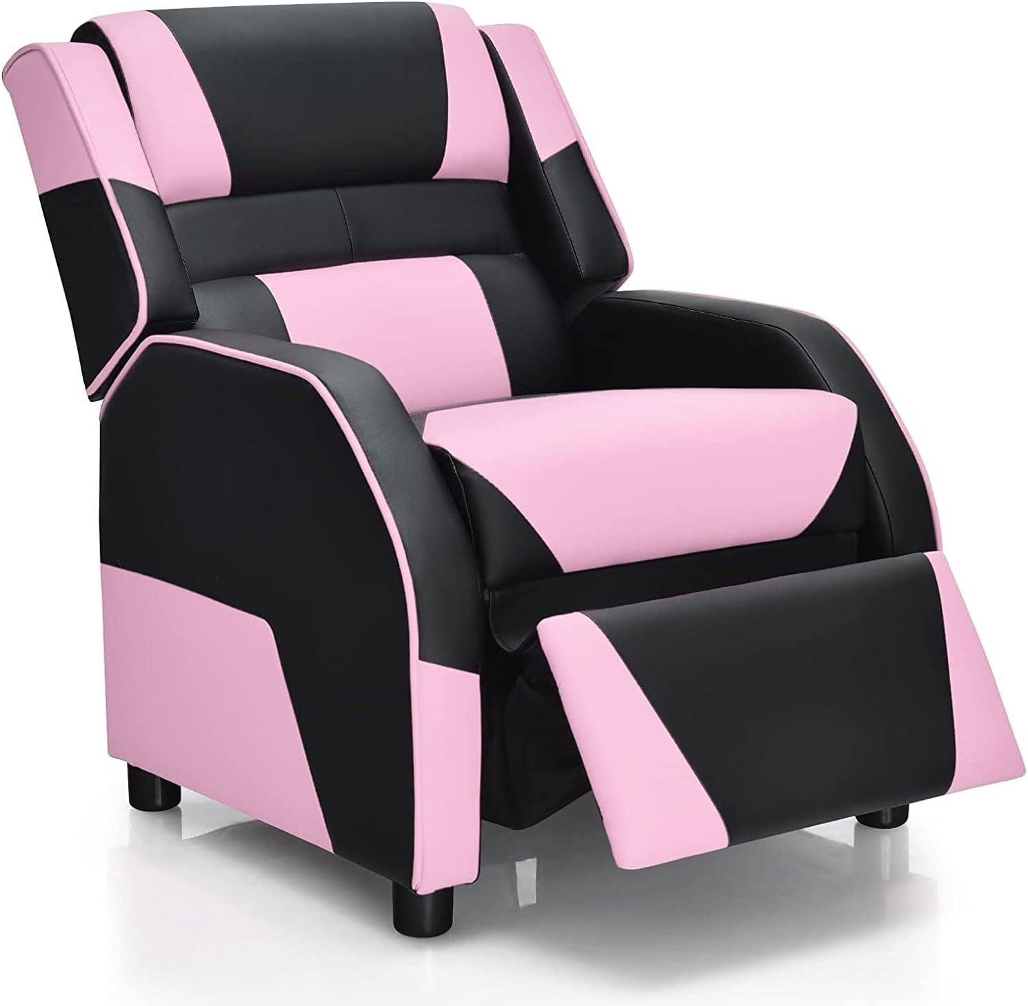 HONEY JOY Kids Recliner, Youth Game Reclining Chair w/Headrest & Back Pillow, Upholstered Leather Lounge Chair for Boys Girls, Manual Adjustable Toddler Single Sofa Chair for Living Room (Pink)