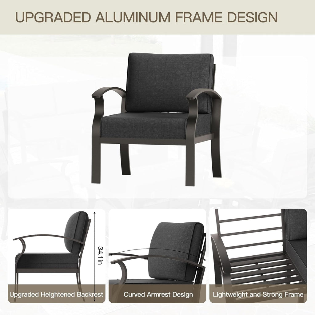 Aluminum Patio Furniture Set with 55,000 BTU Propane Fire Pit Table,5 Seats Metal Modern Outdoor Furniture w/5.1' Cushions,Patio Sectional for Backyard,Patio,Black