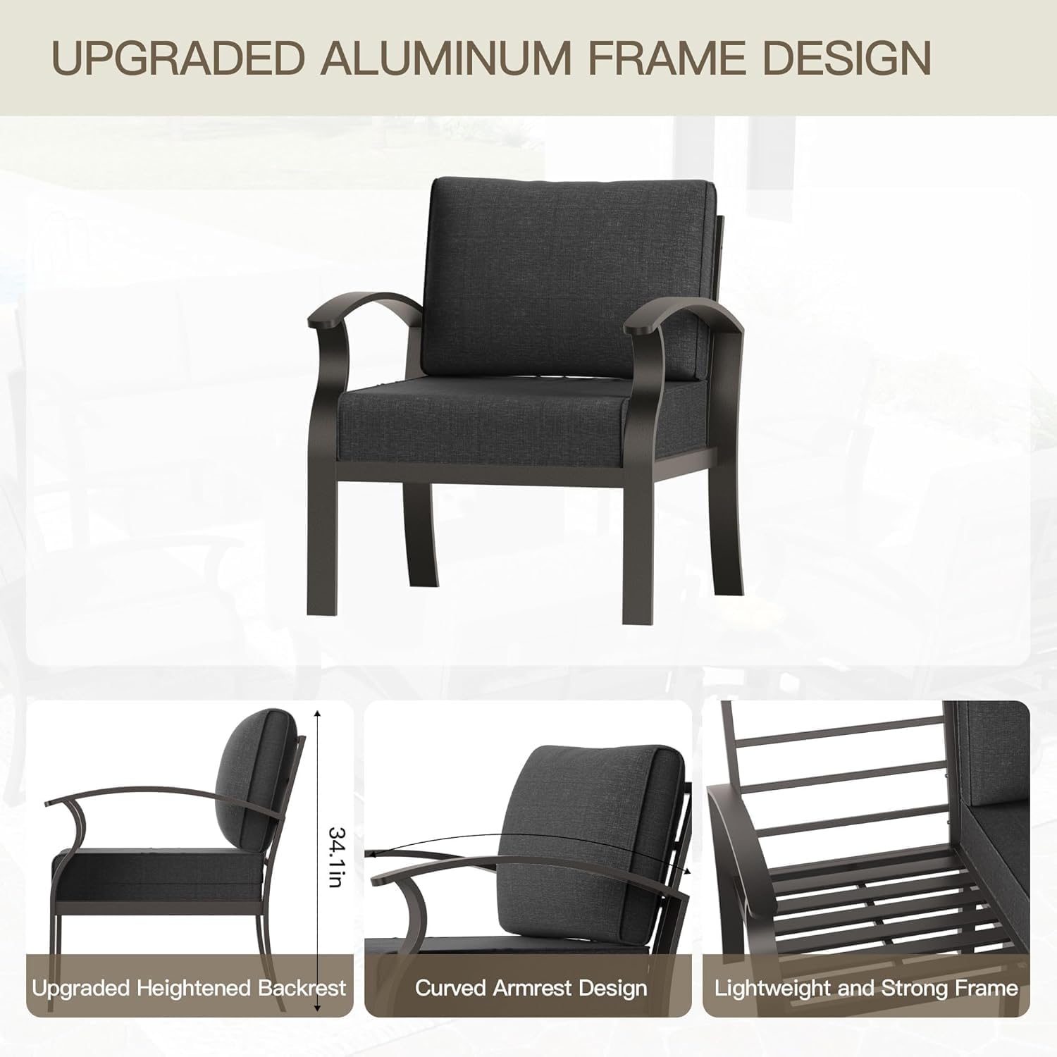 Aluminum Outdoor Patio Conversation Furniture Set,5 Seats Metal Modern Outdoor Furniture with Coffee Table & Washable 5.1' Thick Cushions,Patio Sectional for Backyard,Patio,Black