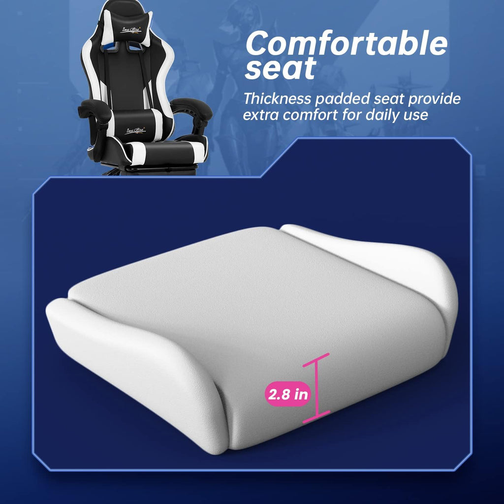 Gaming Chair Office Chair Desk Chair with Footrest Lumbar Support Headrest Armrest Task Rolling Swivel Ergonomic E-Sports Adjustable PC Gamer Chair (White)