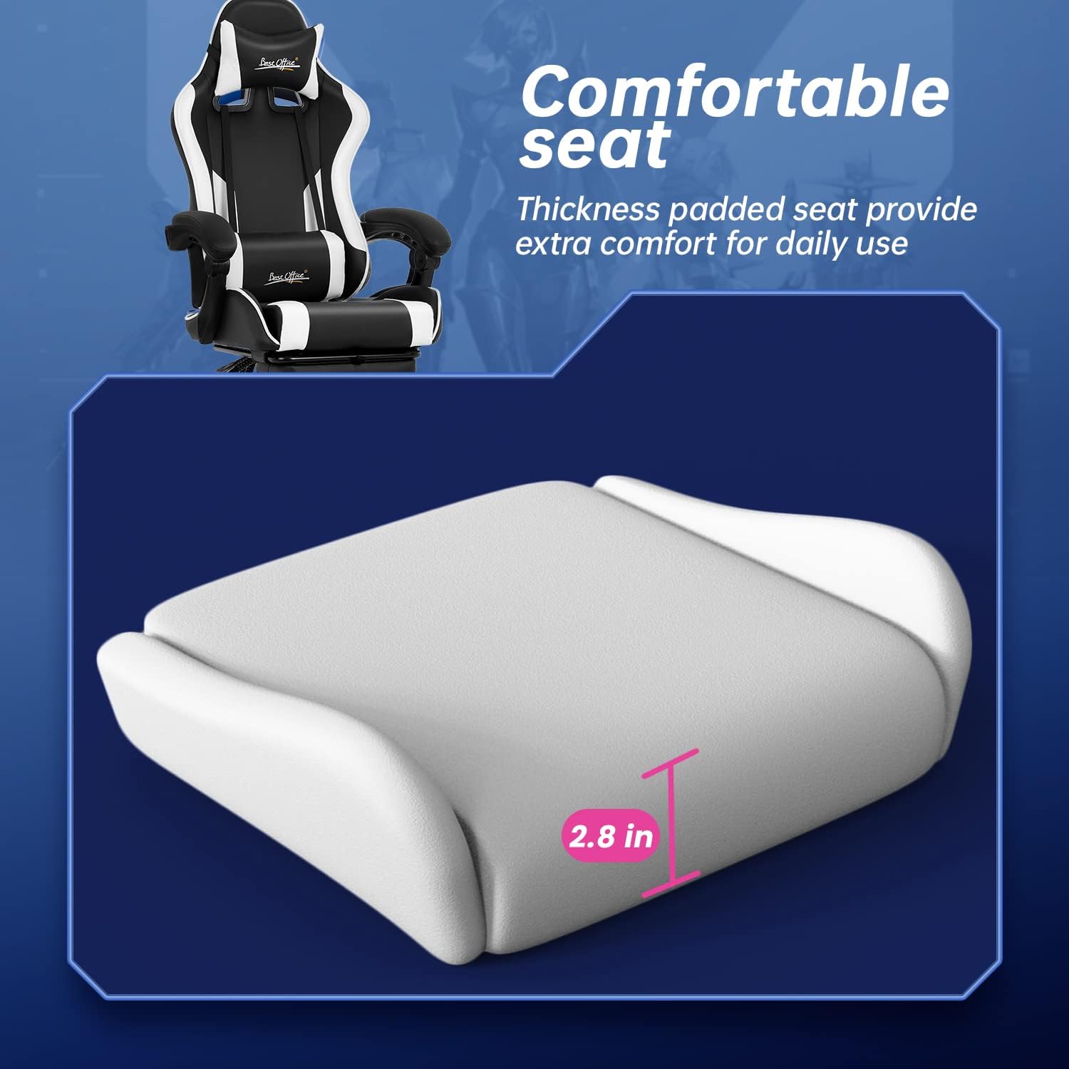 Gaming Chair Office Chair Desk Chair with Footrest Lumbar Support Headrest Armrest Task Rolling Swivel Ergonomic E-Sports Adjustable PC Gamer Chair (White)