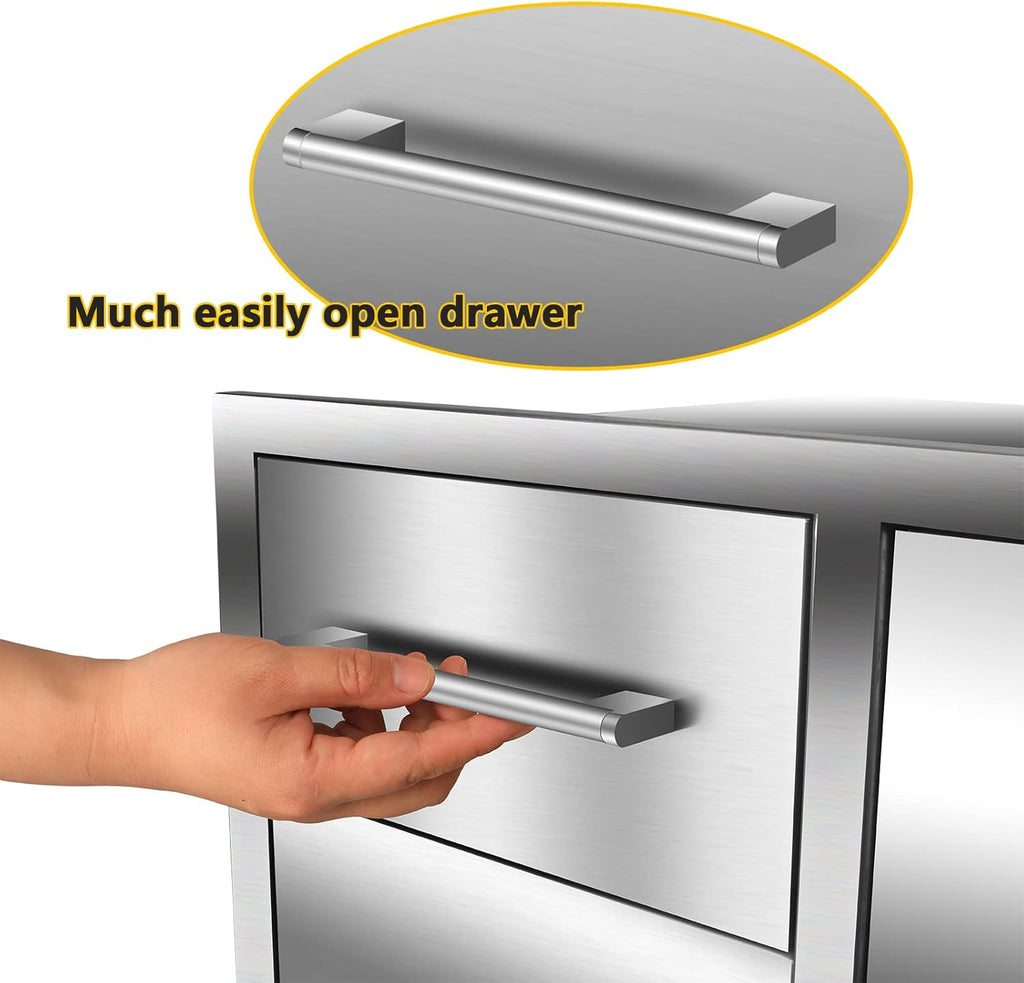 Outdoor Kitchen Drawer Combo, BBQ Access Trash Drawer Combo with Triple Stainless Steel Drawers(Left), Outdoor Kitchen for BBQ Island, Grilling Station, Outside Cabinet (28' W x 19.6'D x 20.1' H)